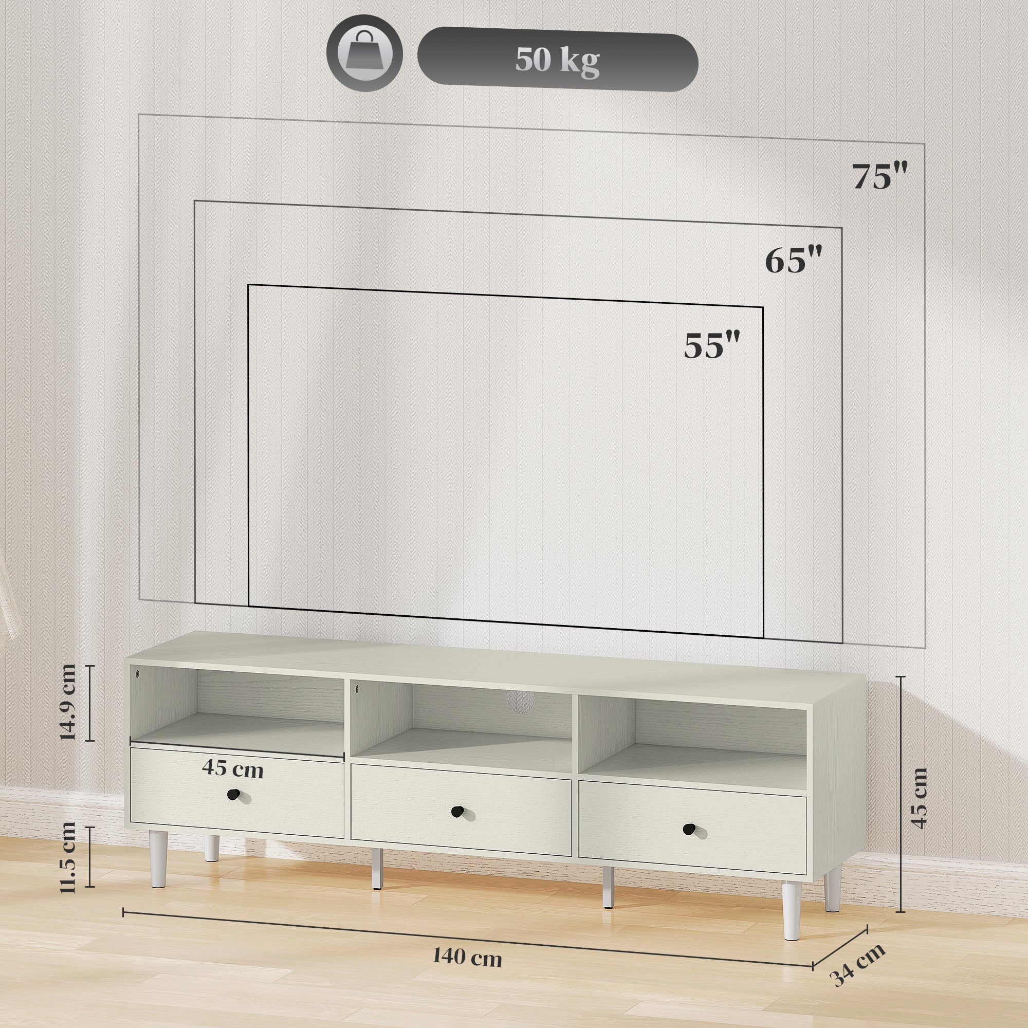 HOMCOM Multi-Storage Minimal TV Stand - White
