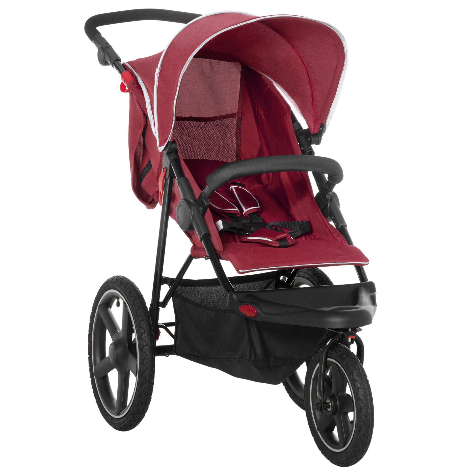HOMCOM Foldable Three-Wheeler Baby Stroller w/ Canopy, Storage Basket - Red - North Peak Garden Furniture
