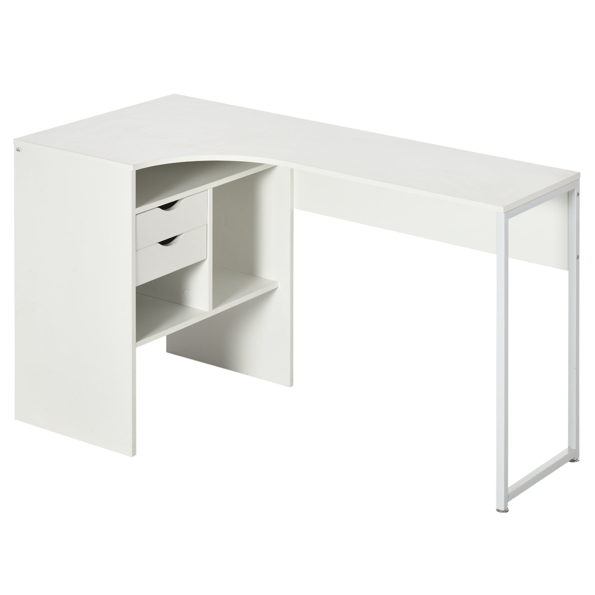 HOMCOM L Shaped Desk, 120cm Computer Desk, Corner Desk with 2 Drawers and 3 Storage Compartments for Home Office, Study Workstation, White - North Peak Garden Furniture