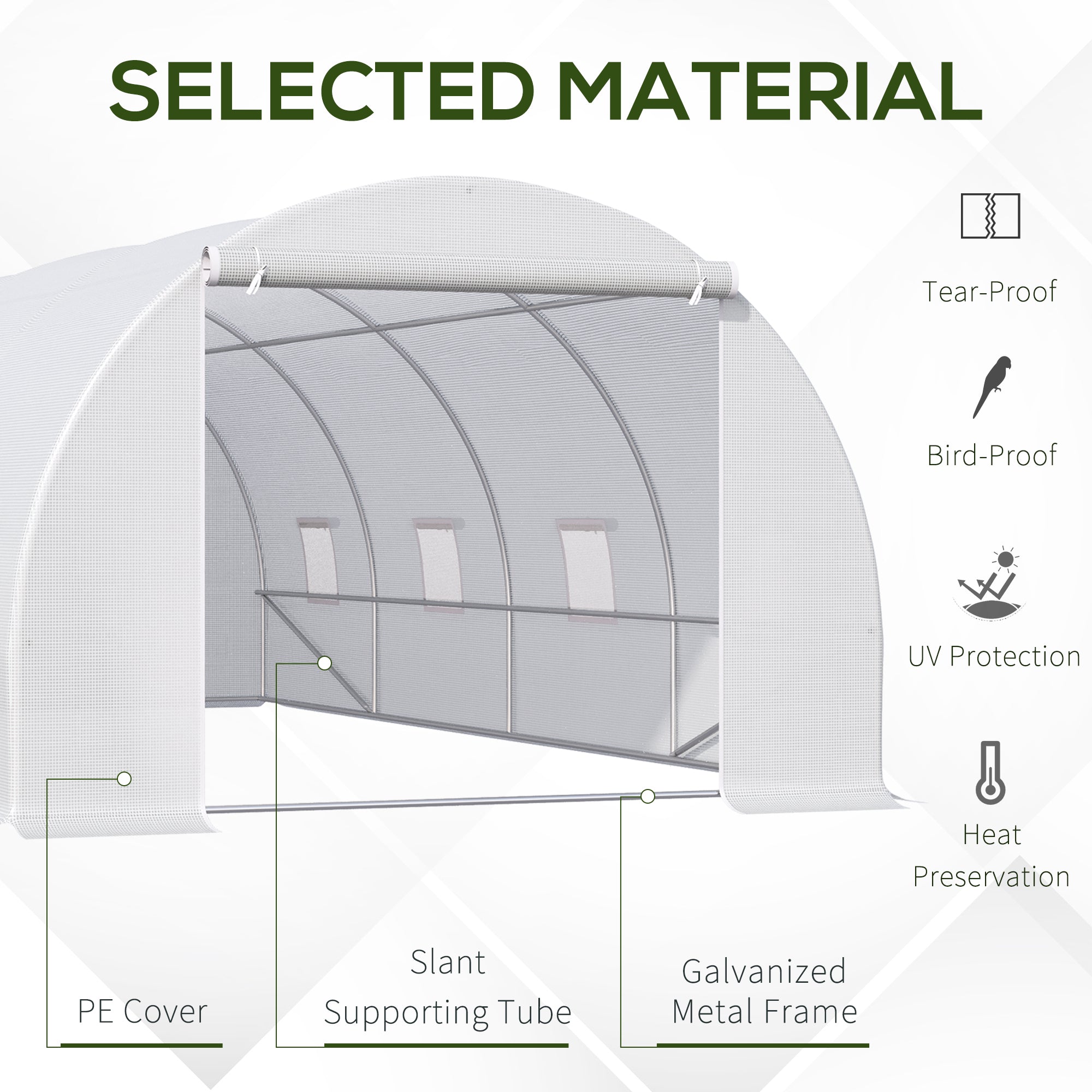 Outsunny 6 x 3 x 2 m Polytunnel Greenhouse, Walk in Polytunnel Tent with Metal Frame, Zippered Door and 8 Windows for Garden and Backyard, White - North Peak Garden Furniture