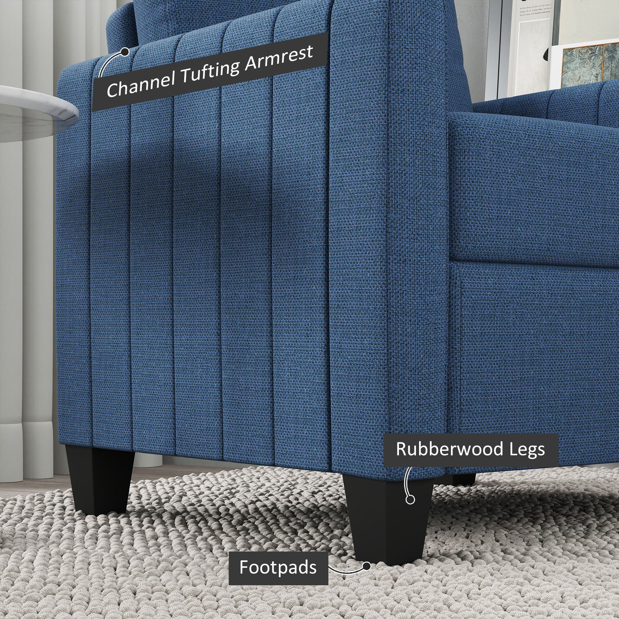 HOMCOM Modern Boxy Linen-Look Armchair - Blue