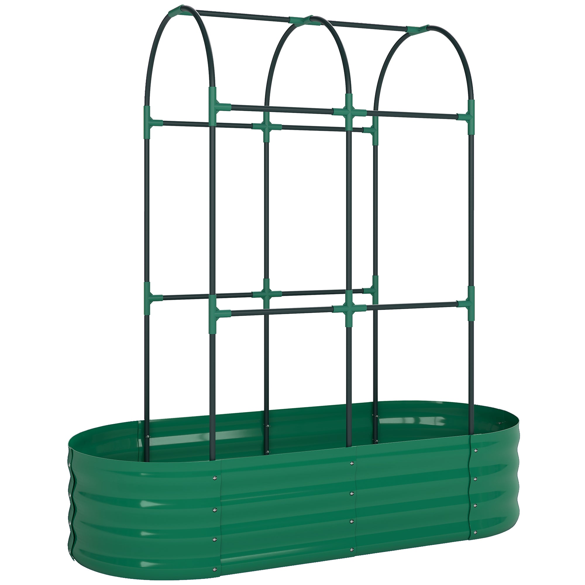 Outsunny Galvanised Raised Garden Bed with Arched Trellis, 4 x 2 x 4.6ft Metal Raised Bed for Garden with Open Bottom, Green
