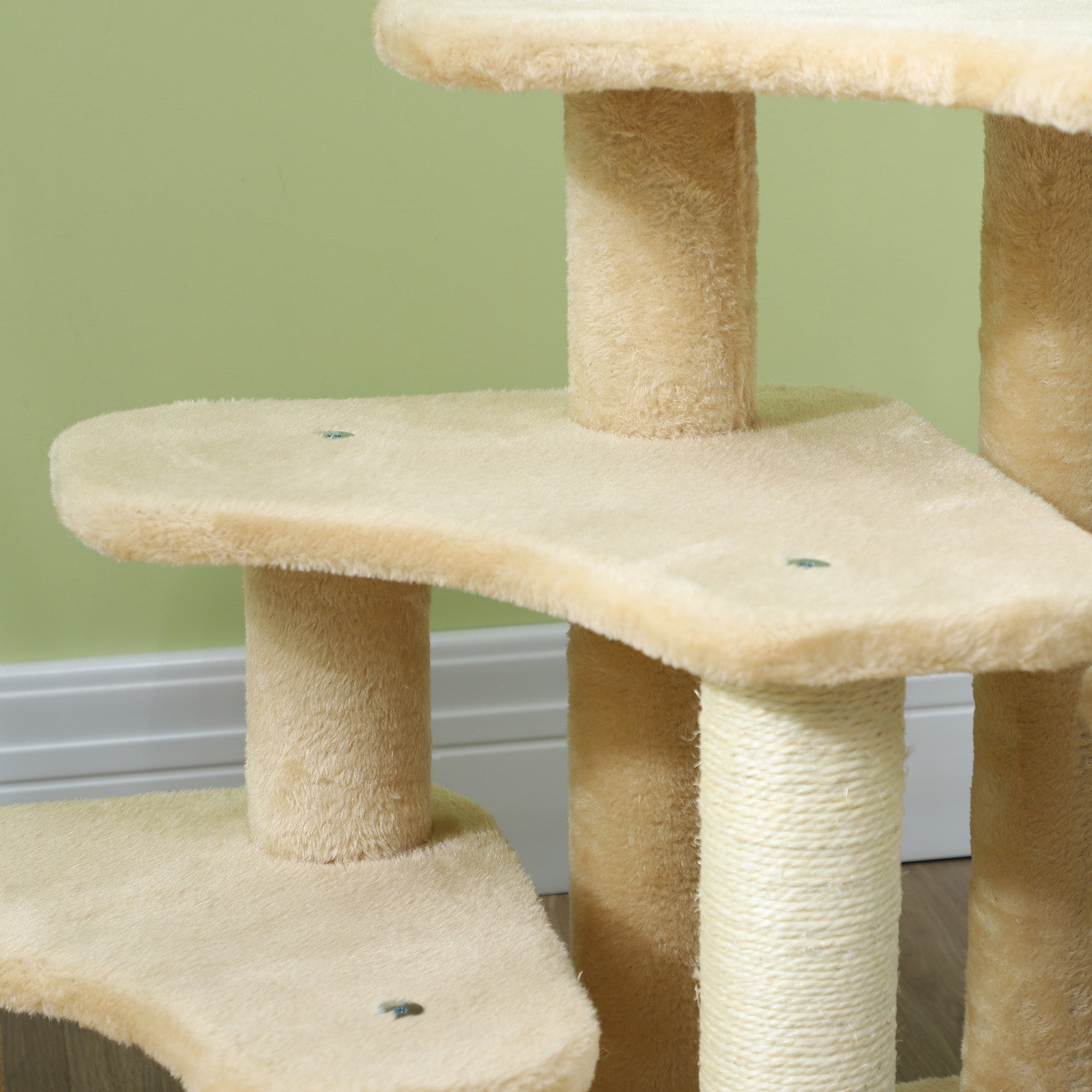 PawHut 2-in-1 Cat Tree, Pet Stairs with Scratching Tickling Post, Toy Balls, for Bed, Sofa, Couch, Beige - North Peak Garden Furniture