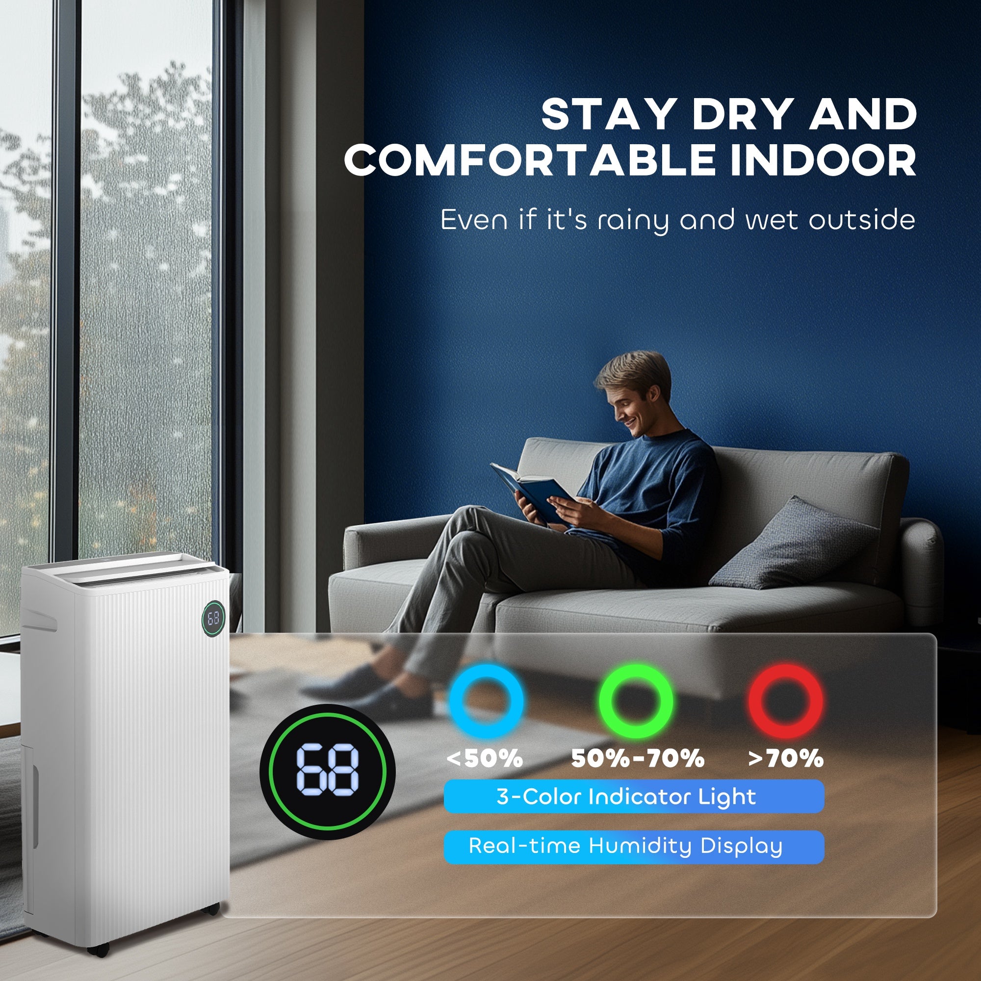 HOMCOM 5500mL Portable Dehumidifier with Air Purifier, UVC, Ioniser, 24H Timer, 5 Modes, 16L/Day, for Home Laundry, White - North Peak Garden Furniture