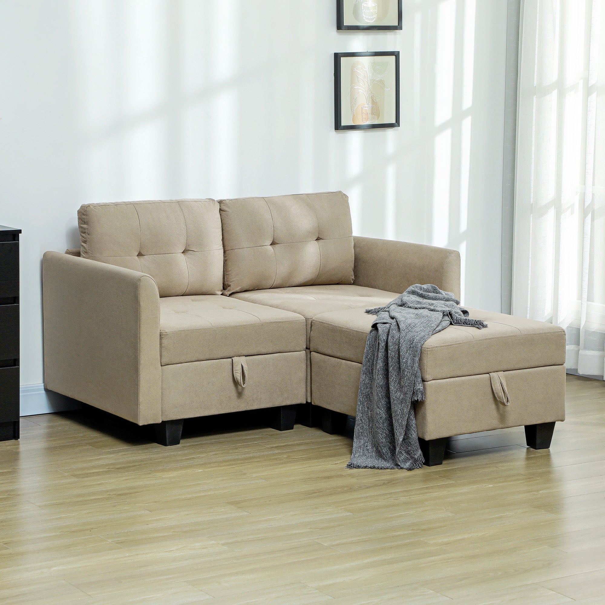 HOMCOM 'L' Shape Modular Storage Sofa - Light Brown - North Peak Garden Furniture