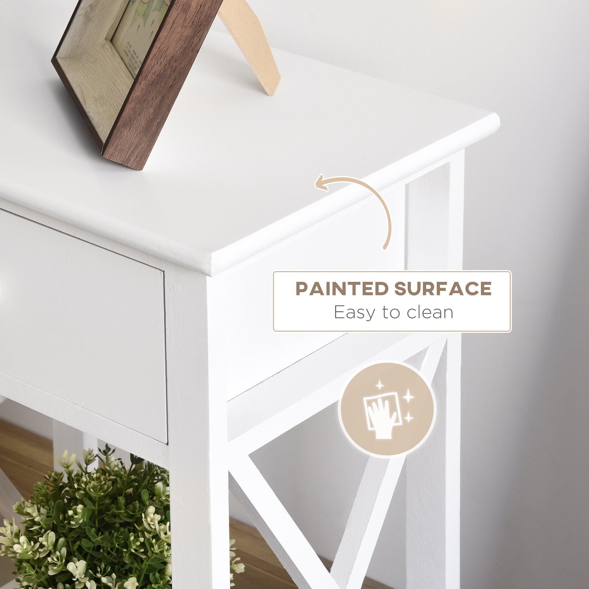 HOMCOM End Table, Sofa Side Table with Drawer X Bar Bottom Storage Shelf, Nightstand Bedside Table for Bedroom or Living Room White - North Peak Garden Furniture