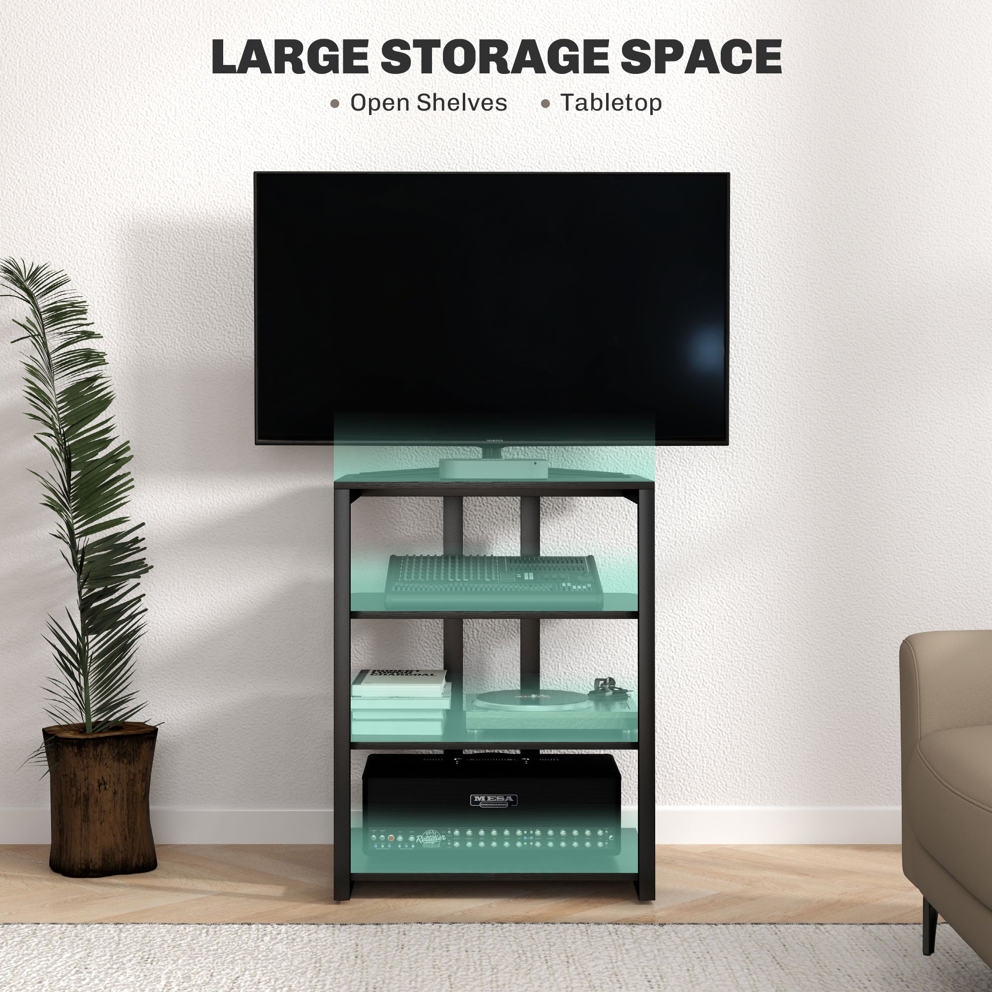 HOMCOM HiFi Stand, with Four Storage Shelves - Black - North Peak Garden Furniture