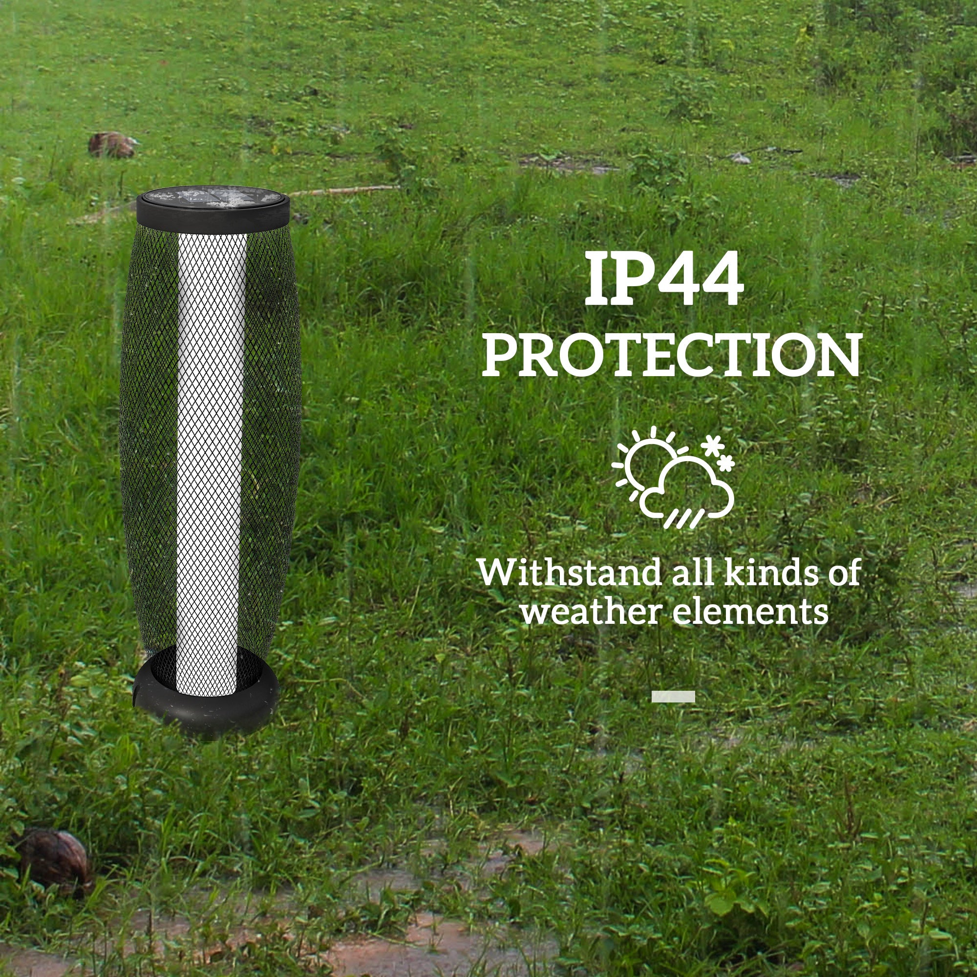 Outsunny Garden Solar Lamp, 71.5 cm Tall Metal Floor Lamp, Auto On/Off LED Solar Garden Light with Metal Wire Shade, IP44 for Outdoor, Porch, Pathway, Terrace, Black - North Peak Garden Furniture