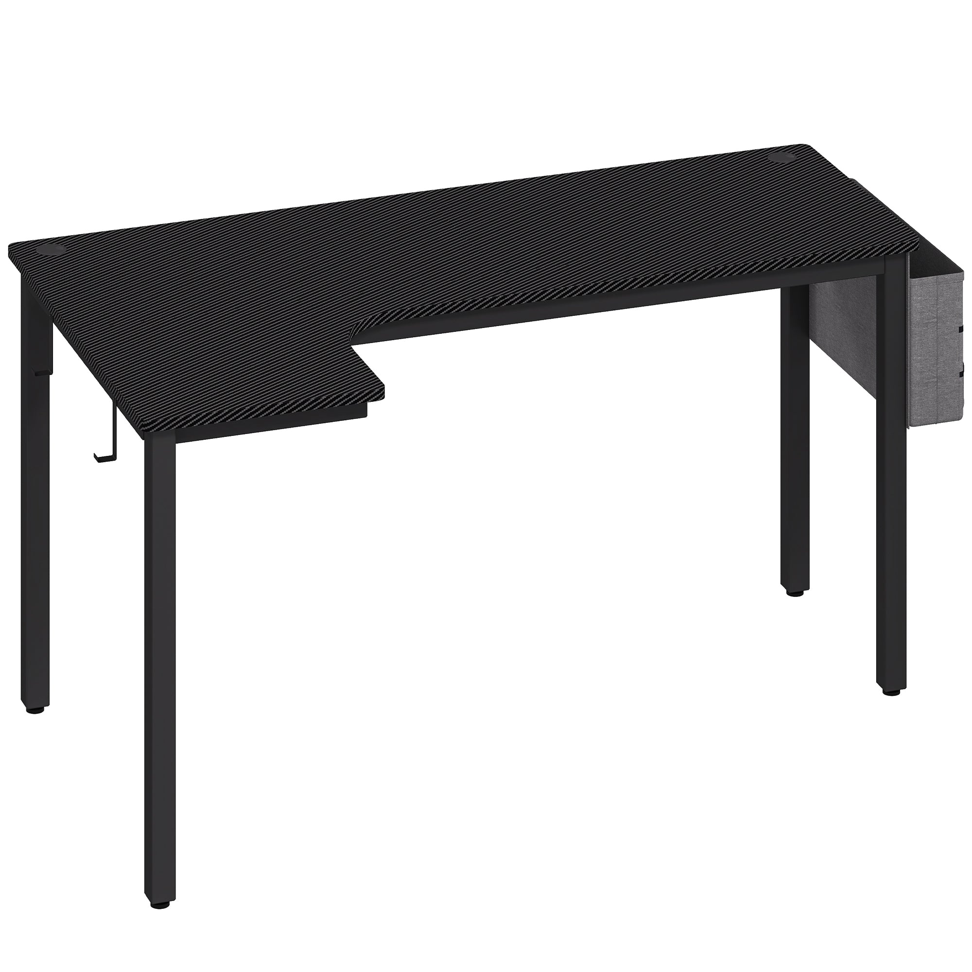 HOMCOM L-Shaped Computer Gaming Desk with Fabric Bag, Hooks and Cable Management, 145 x 81 x 76cm - Black - North Peak Garden Furniture