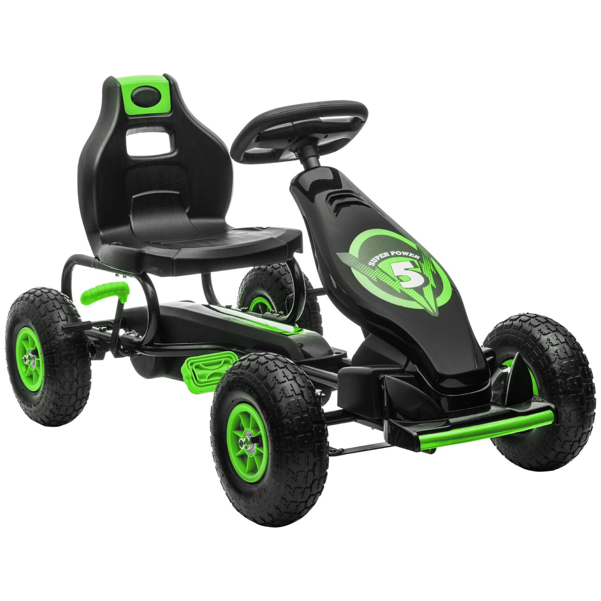 HOMCOM Kids Pedal Go Kart, with Adjustable Seat, Inflatable Tyres - Green - North Peak Garden Furniture
