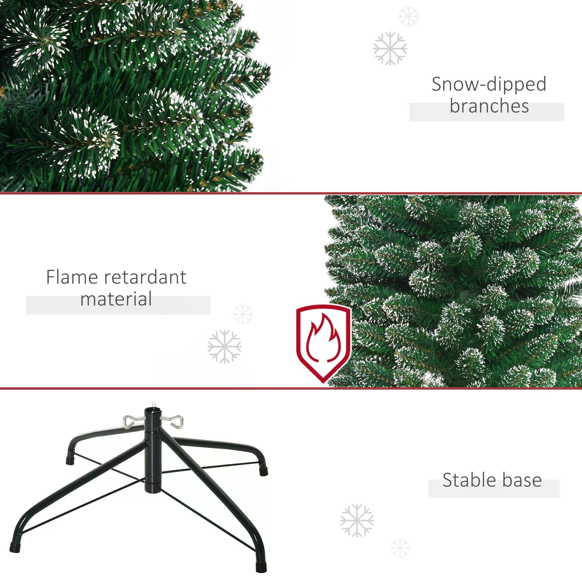 HOMCOM 6FT Artificial Snow Dipped Christmas Tree Xmas Pencil Tree Holiday Home Indoor Decoration with Foldable Black Stand, Green