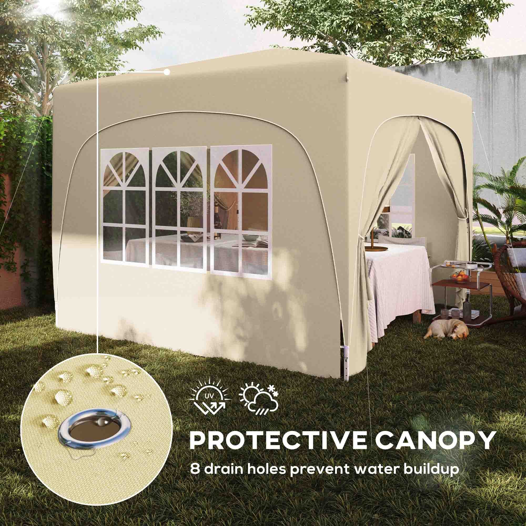 Outsunny 3 x 3m Pop-Up Gazebo Shelter, with Accessories - Sand - North Peak Garden Furniture