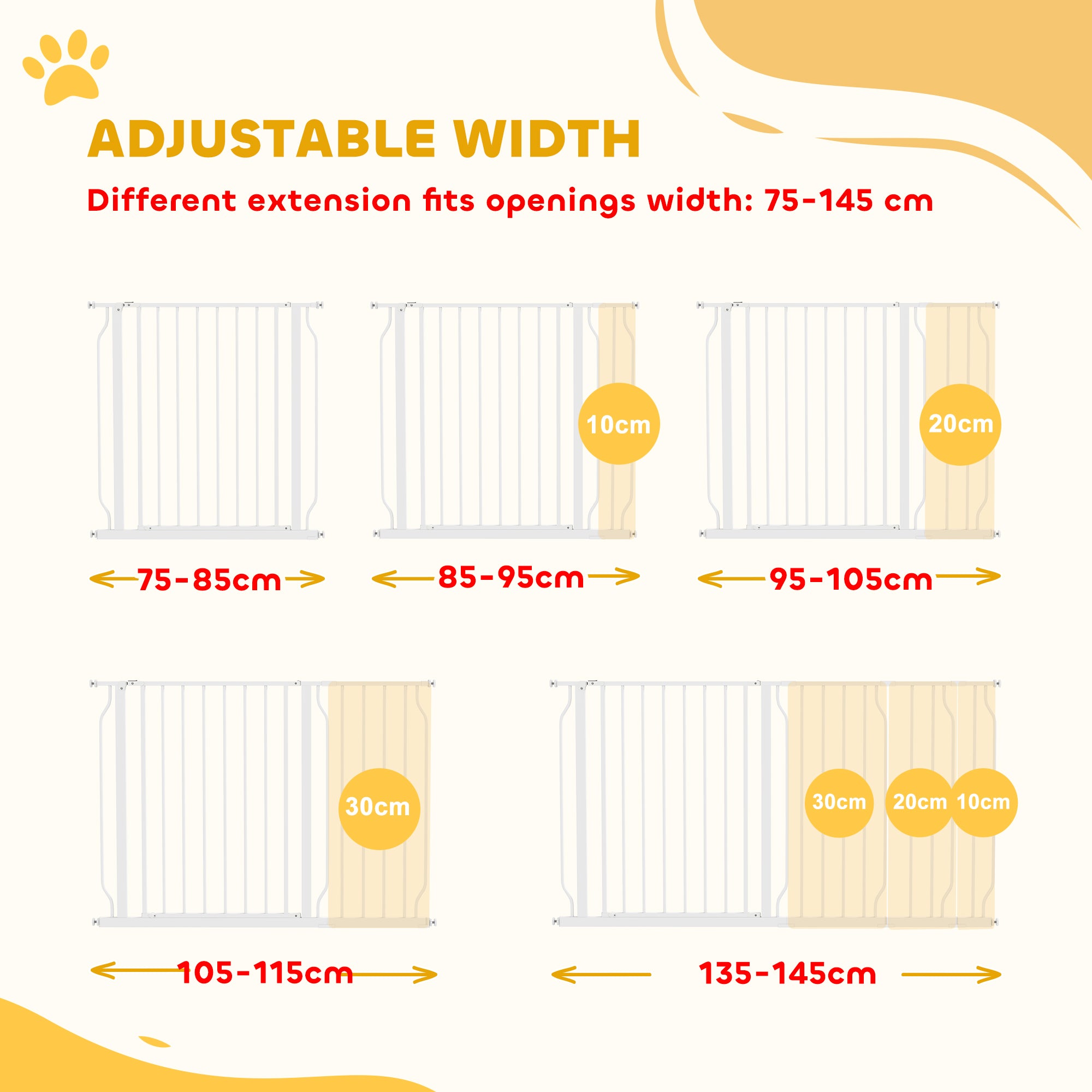 PawHut Extra Wide Dog Safety Gate, with Door Pressure, for Doorways, Hallways, Staircases - White - North Peak Garden Furniture