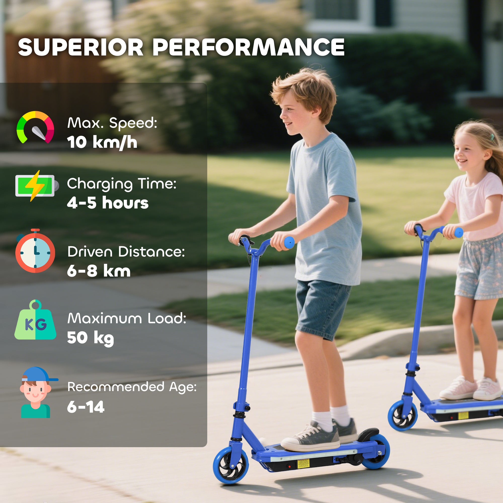 AIYAPLAY Electric Scooter for Ages 6-14, with Colourful Light and Electric Brake, Electric Scooter E Scooter, Up to 10 KM/H & 8 KM, Blue - North Peak Garden Furniture