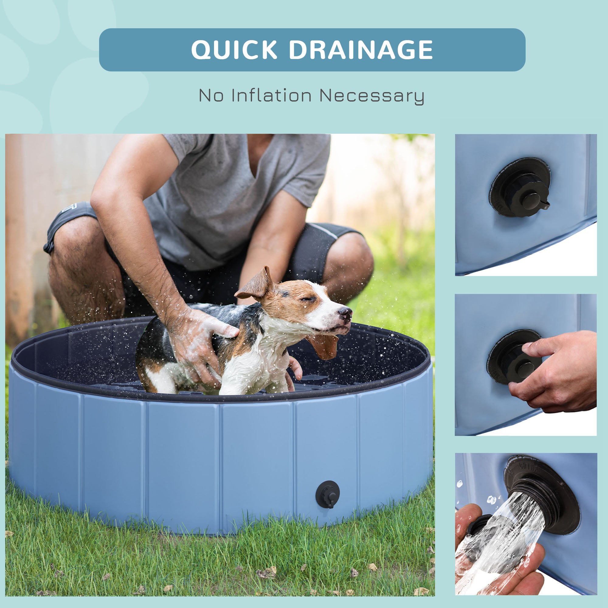 PawHut Foldable Dog Paddling Pool Pet Cat Swimming Pool Indoor/Outdoor Collapsible Summer Bathing Tub Shower Tub Puppy Washer (Φ100 x 30H cm, Blue) - North Peak Garden Furniture