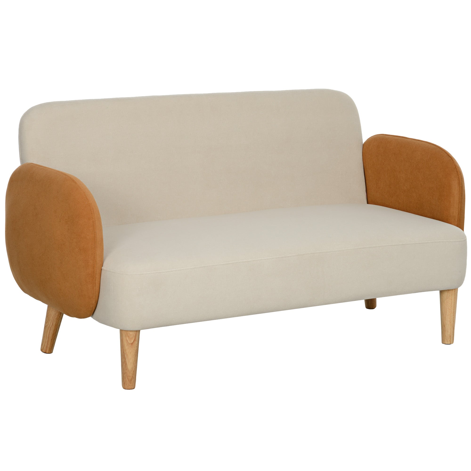 HOMCOM Two-Seater Velvet-Feel Mid Century Sofa - Cream/Orange - North Peak Garden Furniture