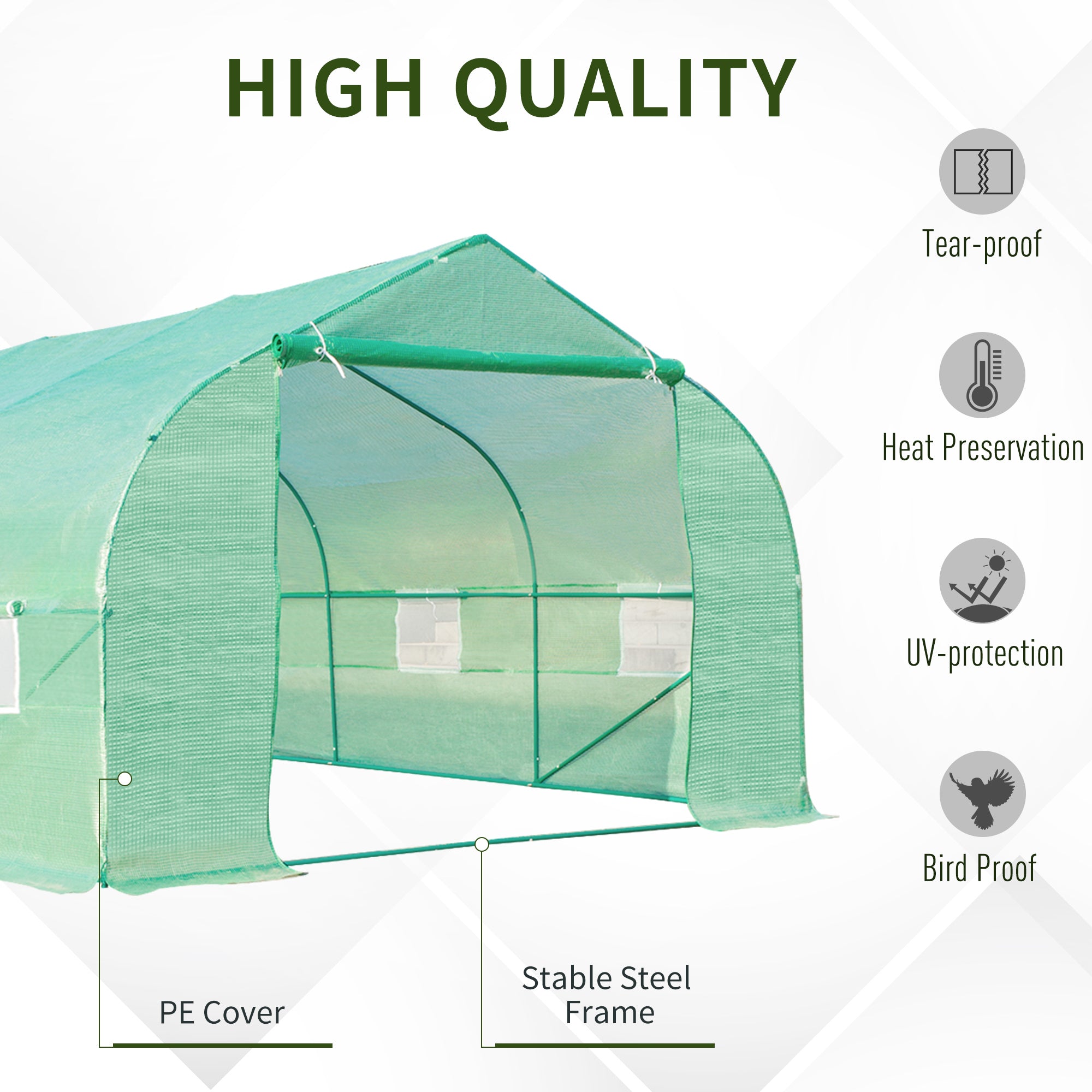 Outsunny Polytunnel Greenhouse with Windows and Door, Walk in Greenhouse for Garden, Backyard (6 x 3 M) - North Peak Garden Furniture