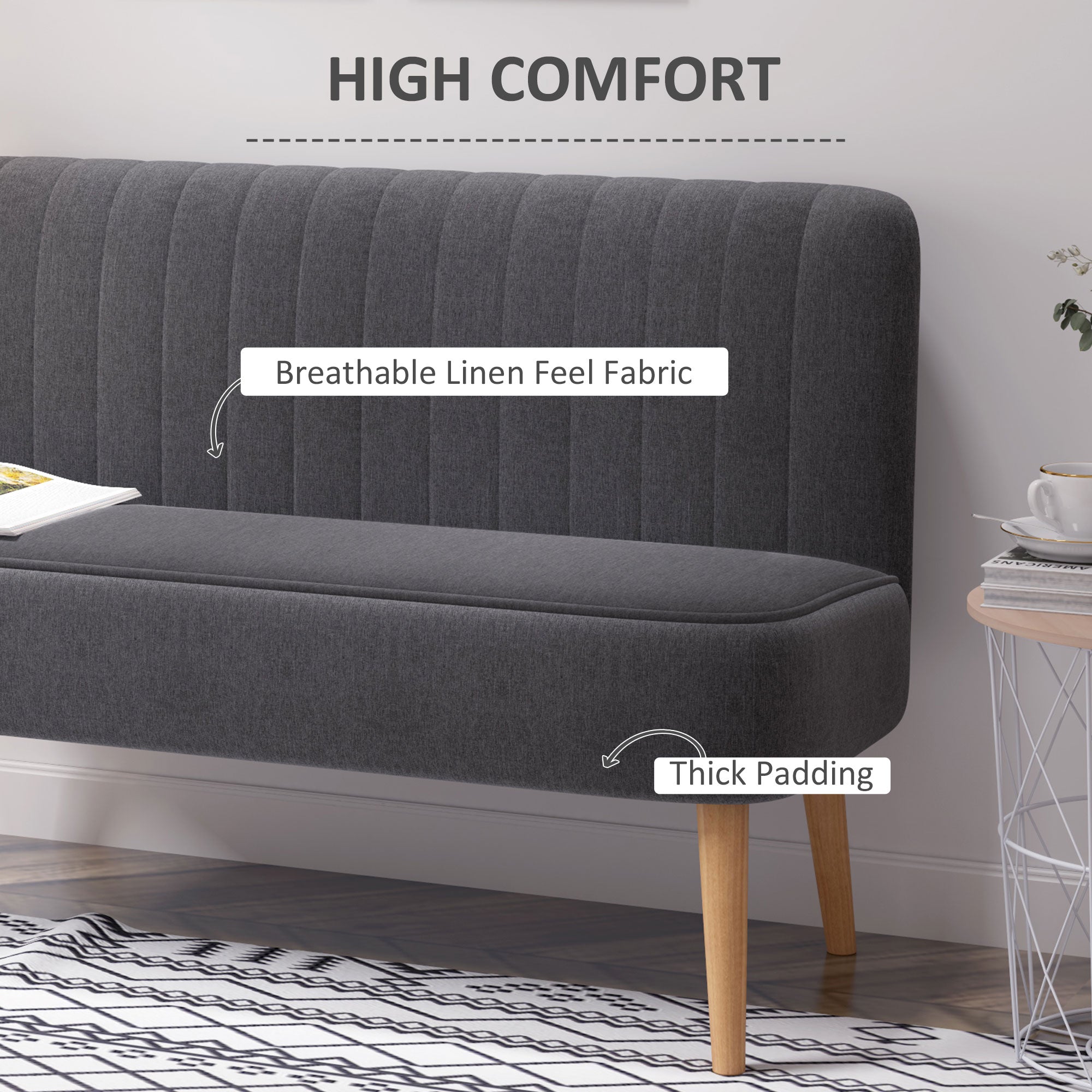 HOMCOM Modern Double Seat Sofa Loveseat Couch 2 Seater Compact Sofa Padded Linen Wood Leg Dark Grey - North Peak Garden Furniture