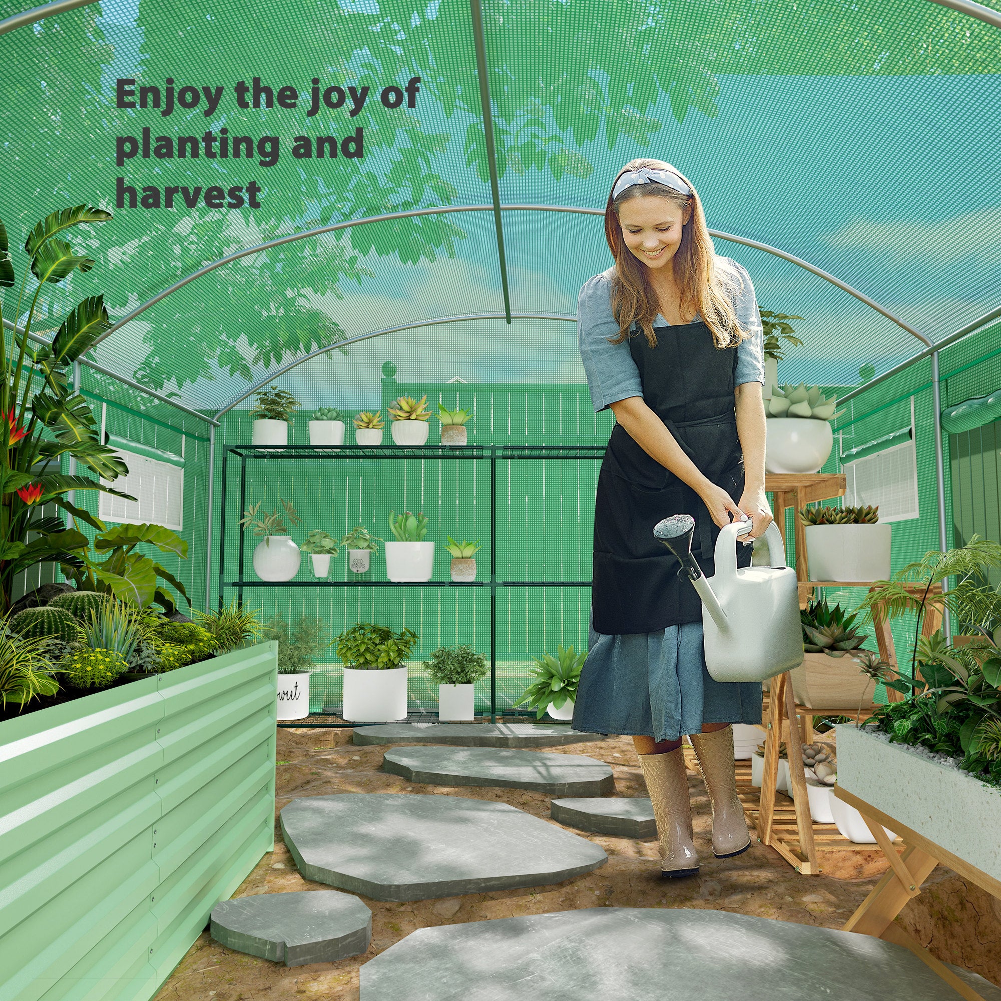 Outsunny 13 x 9.8ft Walk-In Polytunnel Greenhouse - Green - North Peak Garden Furniture