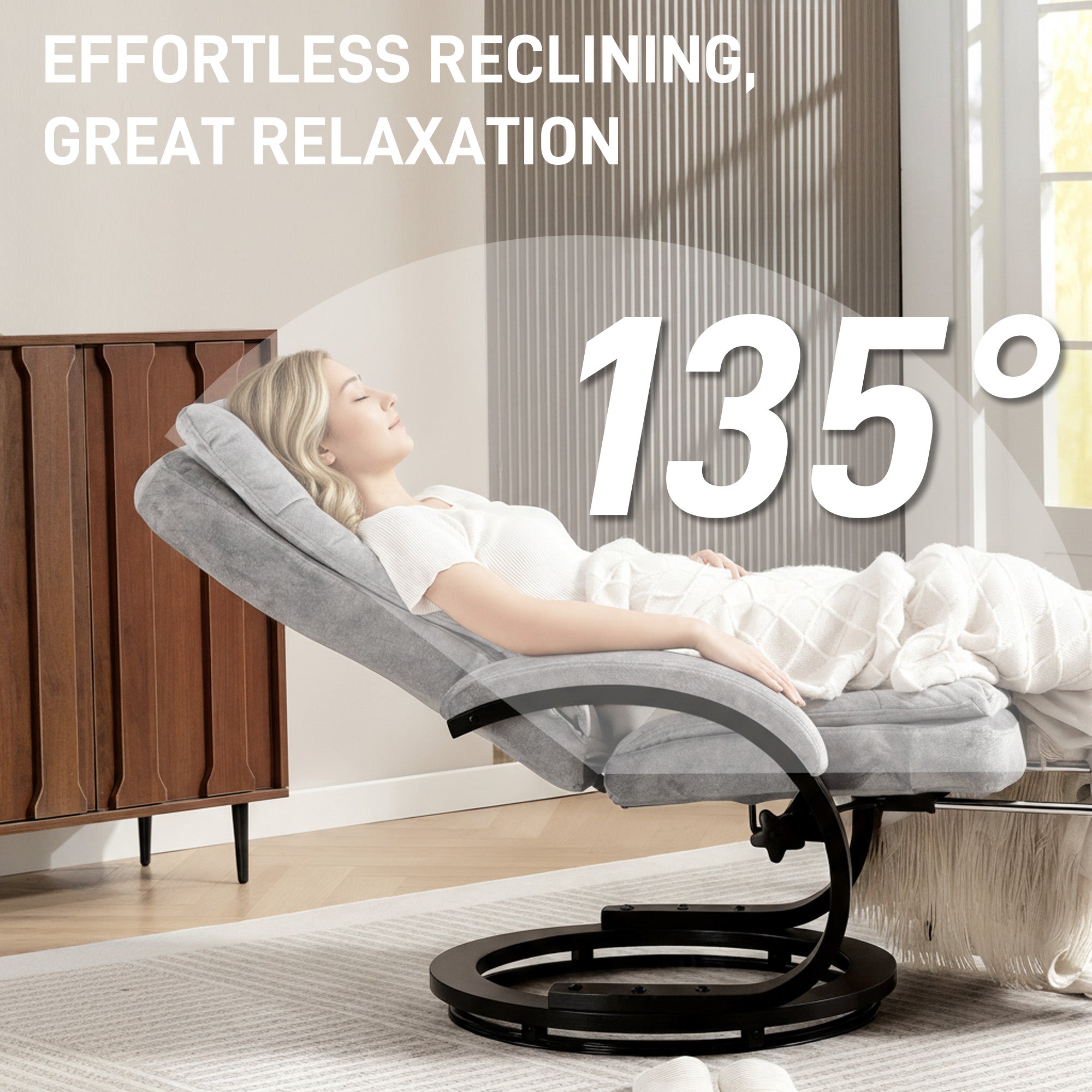HOMCOM Swivel Recliner Chair with Footrest, Manual Recliner Armchair with Wooden Base, Plush Velvet Upholstered Reclining Chair for Living Room, Bedroom, Office, Grey