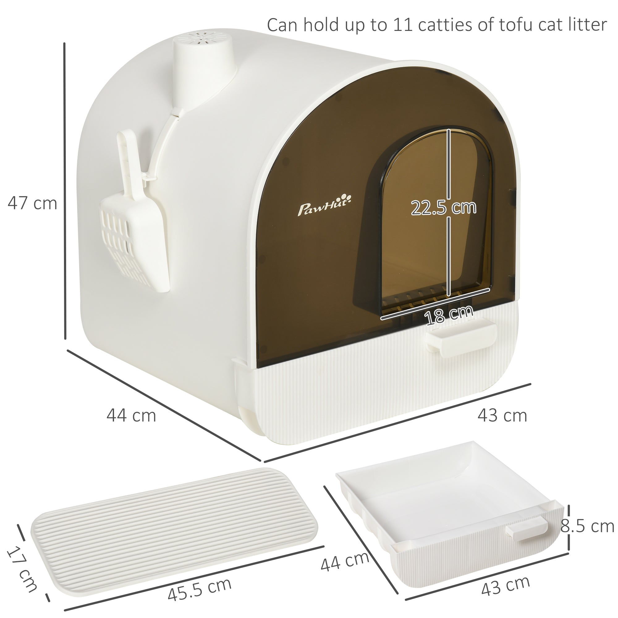 PawHut Hooded Cat Litter Box, Kitten Litter Tray, with Lid, Scoop, Filter, Flap Door