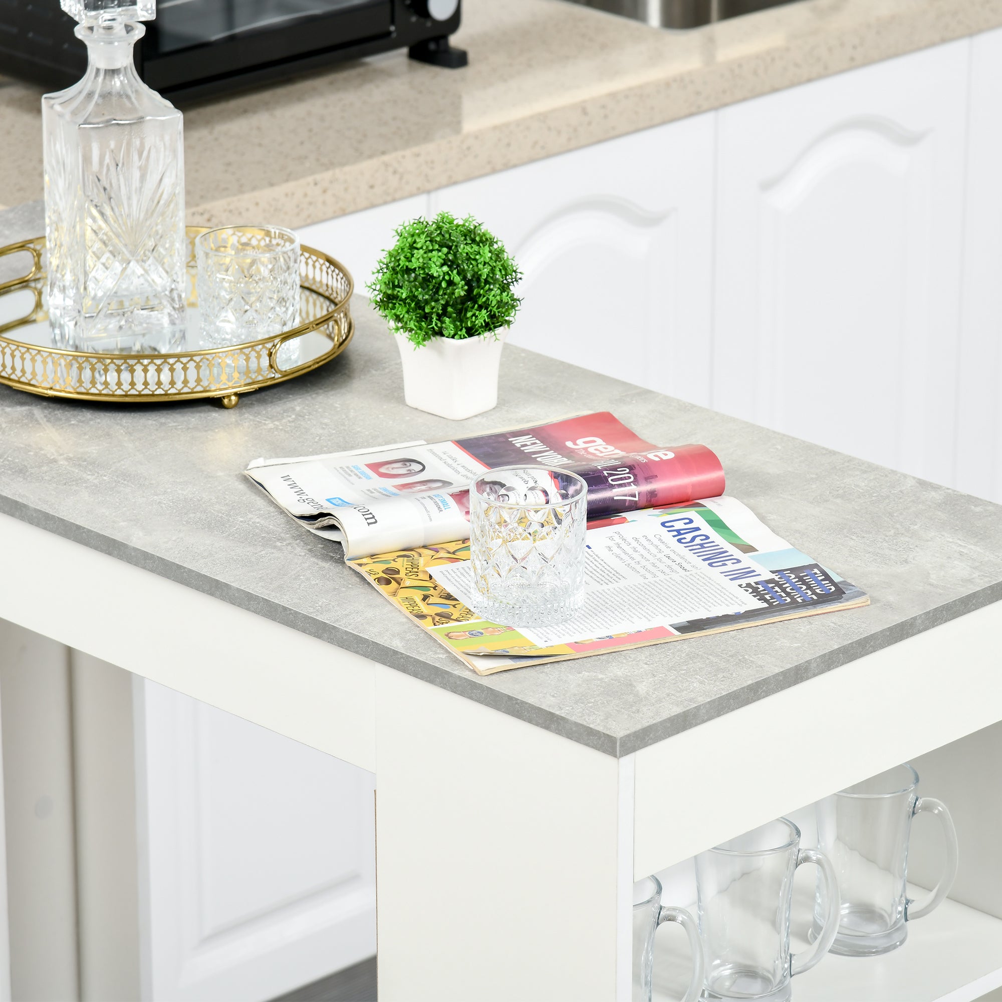 HOMCOM Bar Table Coffee Table Kitchen Dining Table with 4-Tier Storage Shelf for Kitchen, Dining Room, Living Room, Grey - North Peak Garden Furniture