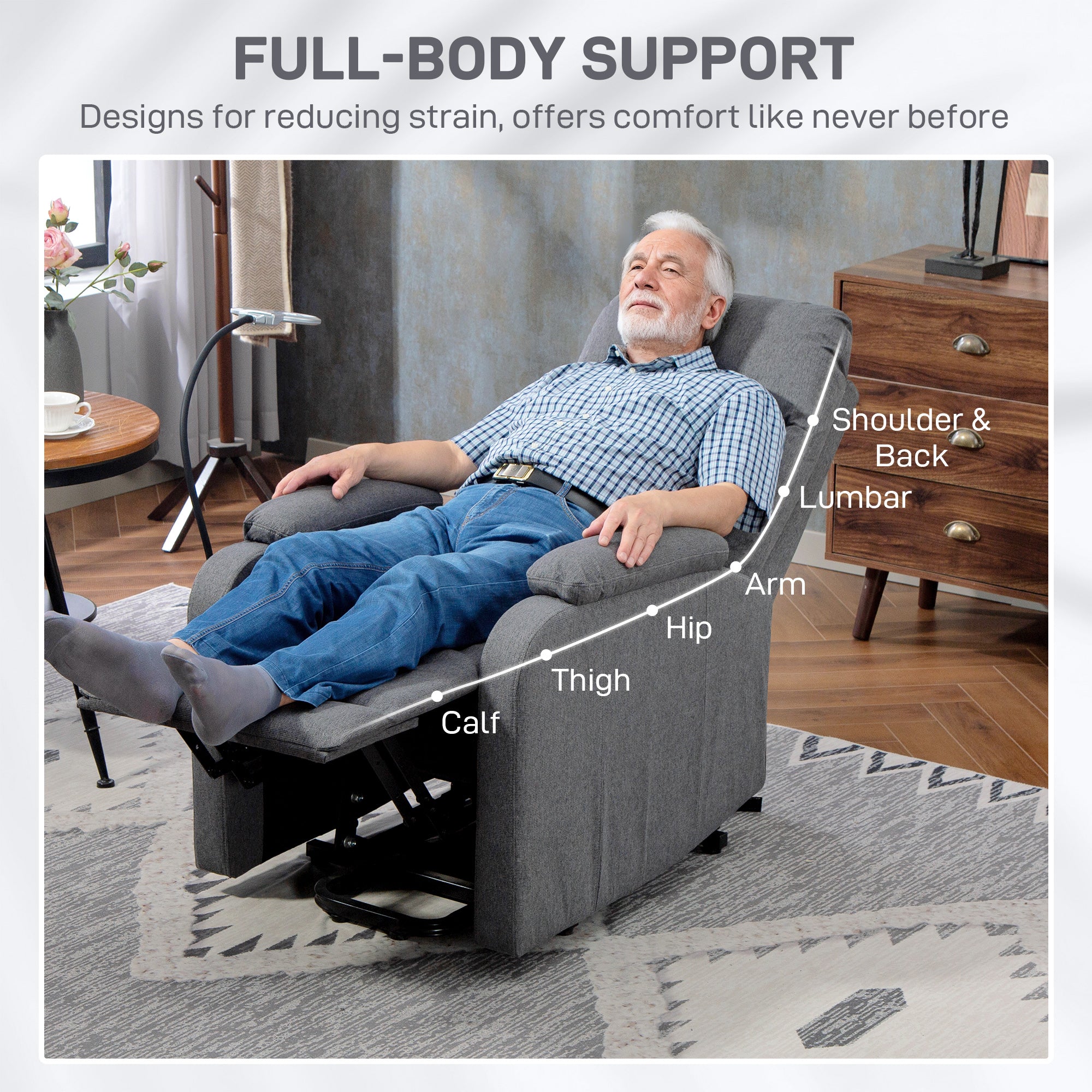 HOMCOM Electric Rise Recline Armchair, with Reading Light - Grey