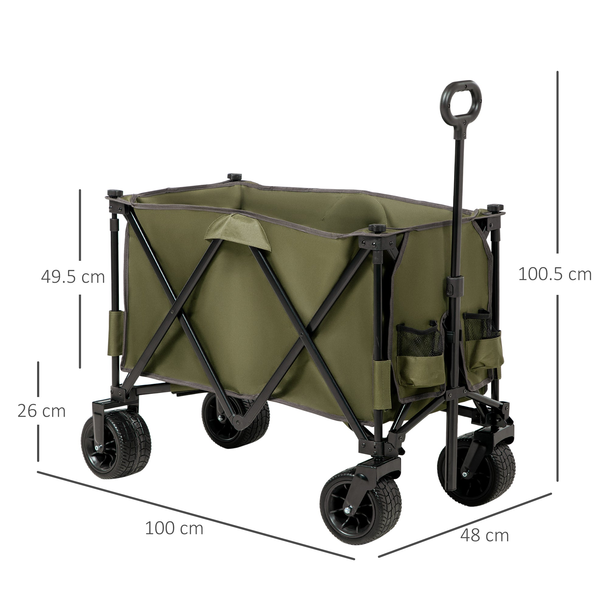 Outsunny Folding Garden Trolley, Cargo Traile on Wheels, Collapsible Camping Trolley, Outdoor Utility Wagon with Steel Frame and Oxford Fabric, Green - North Peak Garden Furniture
