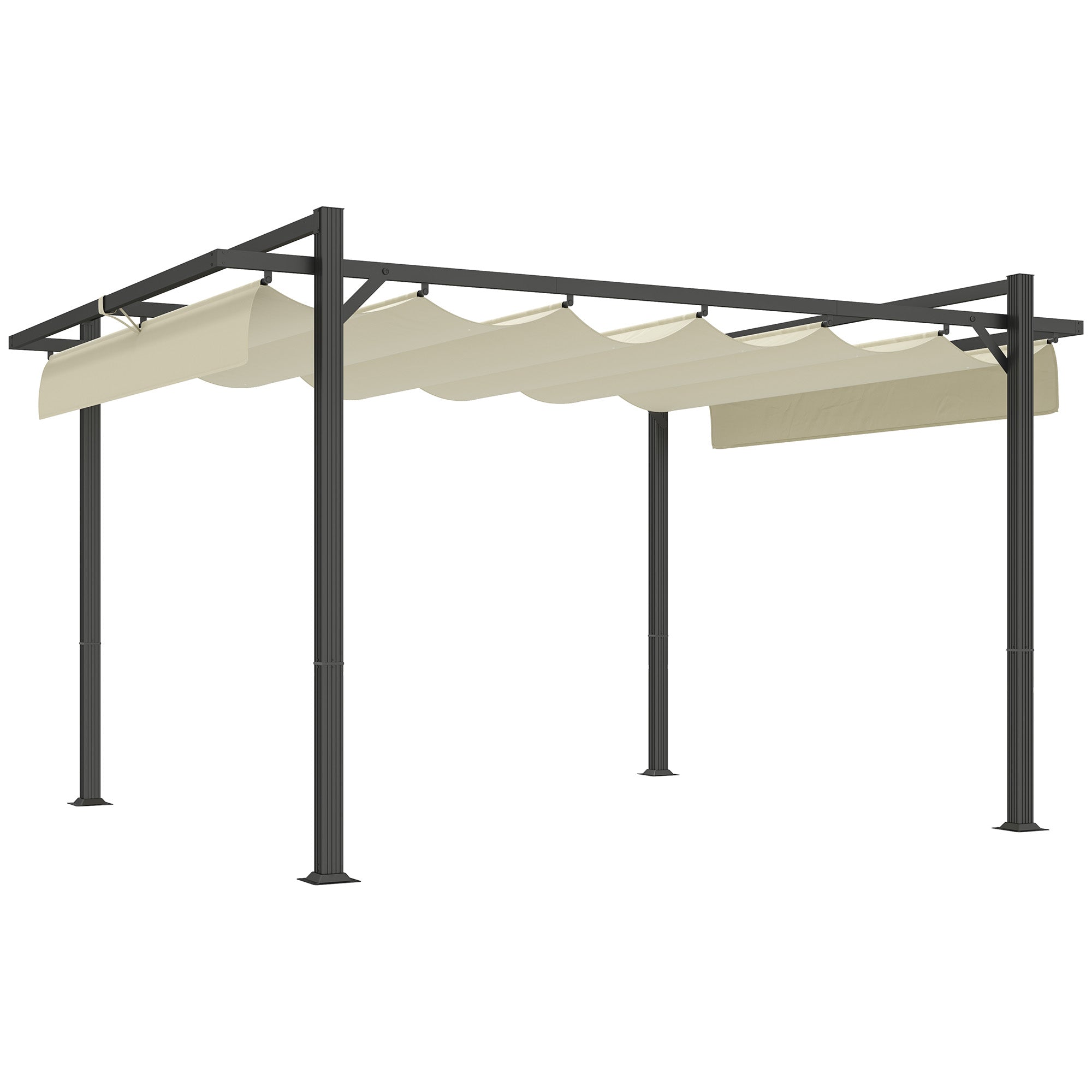 Outsunny 3 x 4m Aluminium Pergola, with Retractable Roof - Grey/Khaki - North Peak Garden Furniture