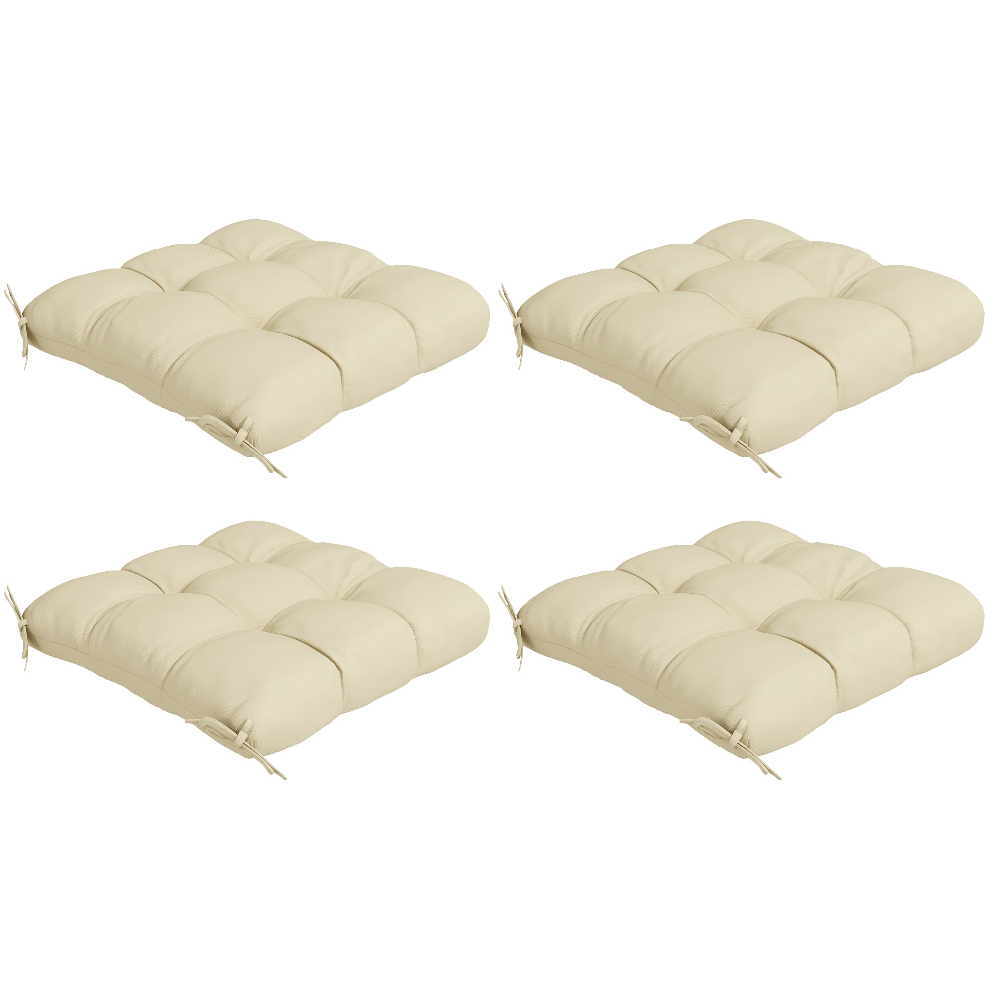 Outsunny 4-Piece Seat Cushion Pillows Replacement, Patio Chair Cushions Set with Ties for Indoor Outdoor, Beige