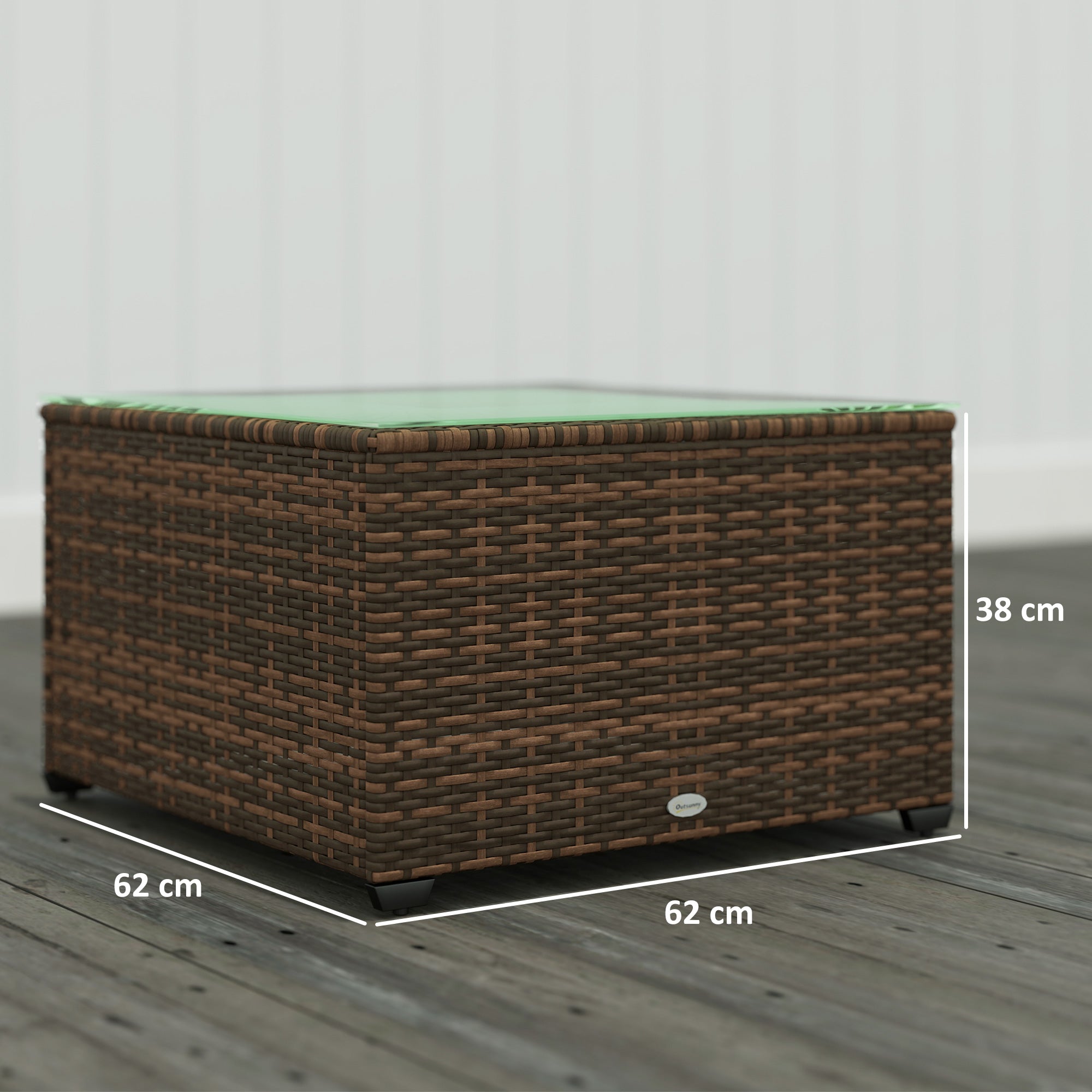 Outsunny 62 x 62cm Glass-Top Rattan Side Table - Brown - North Peak Garden Furniture