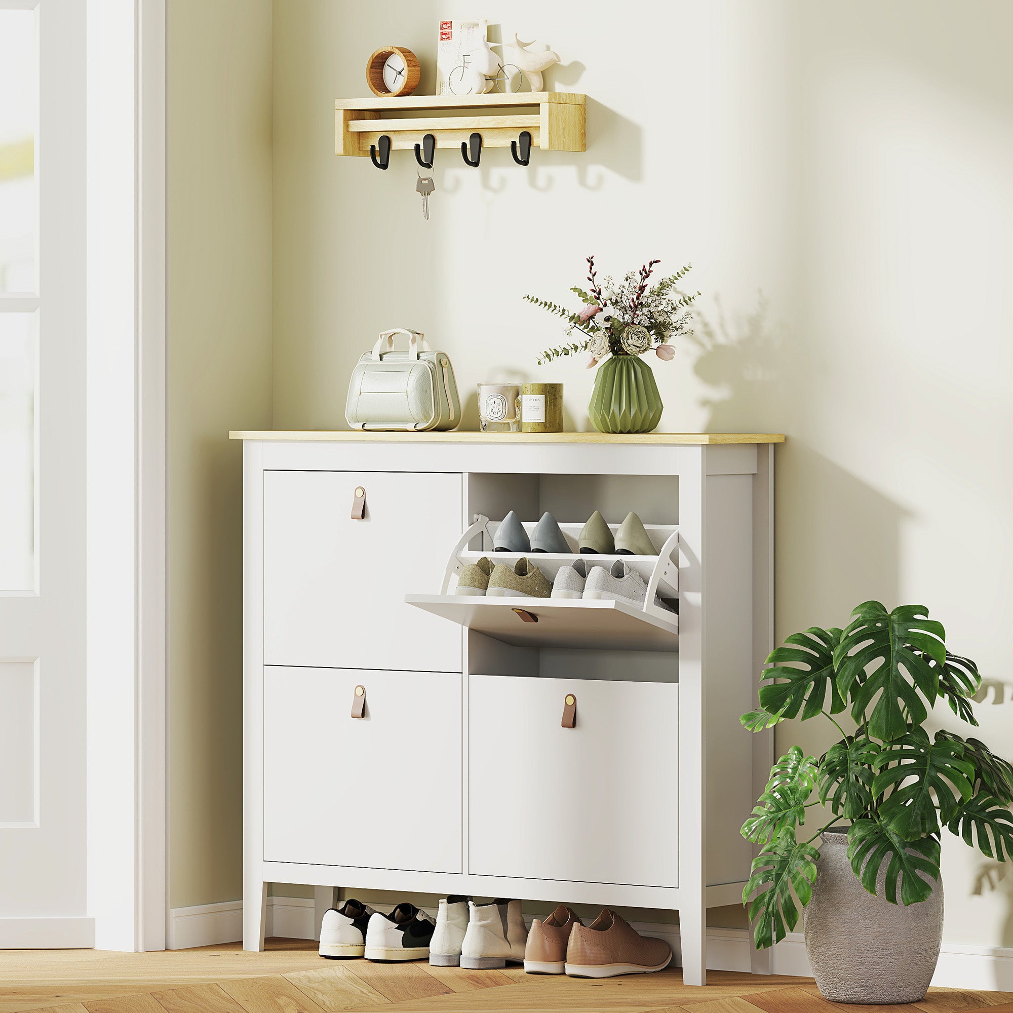 HOMCOM Modern Four-Drawer Shoe Cabinet - White - North Peak Garden Furniture