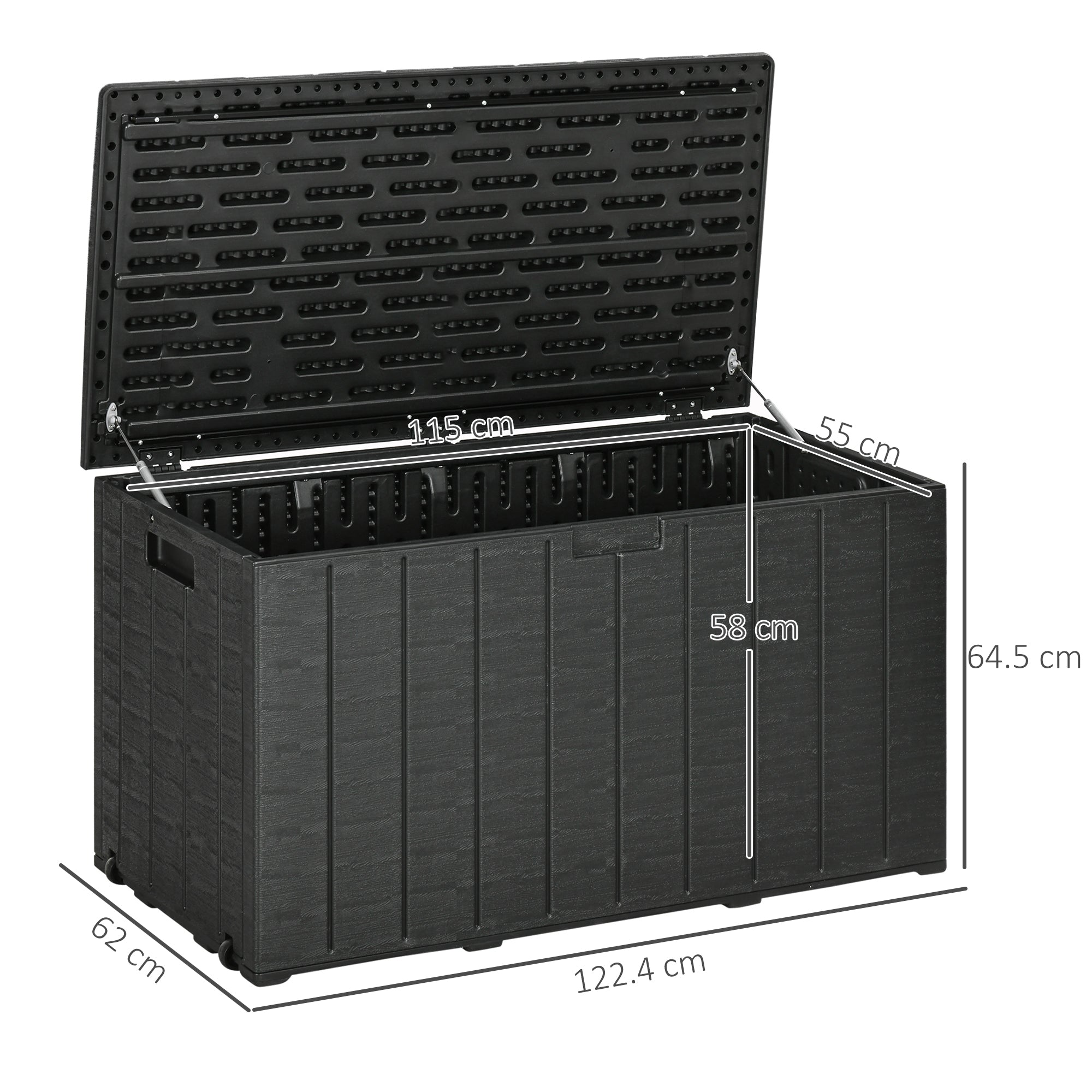 Outsunny 336 Litre Extra Large Outdoor Garden Storage Box, Water-resistant Heavy Duty Double Wall Plastic Container, Garden Furniture Organizer, Deck Cushion Chest with Wheels and Handles, Black - North Peak Garden Furniture