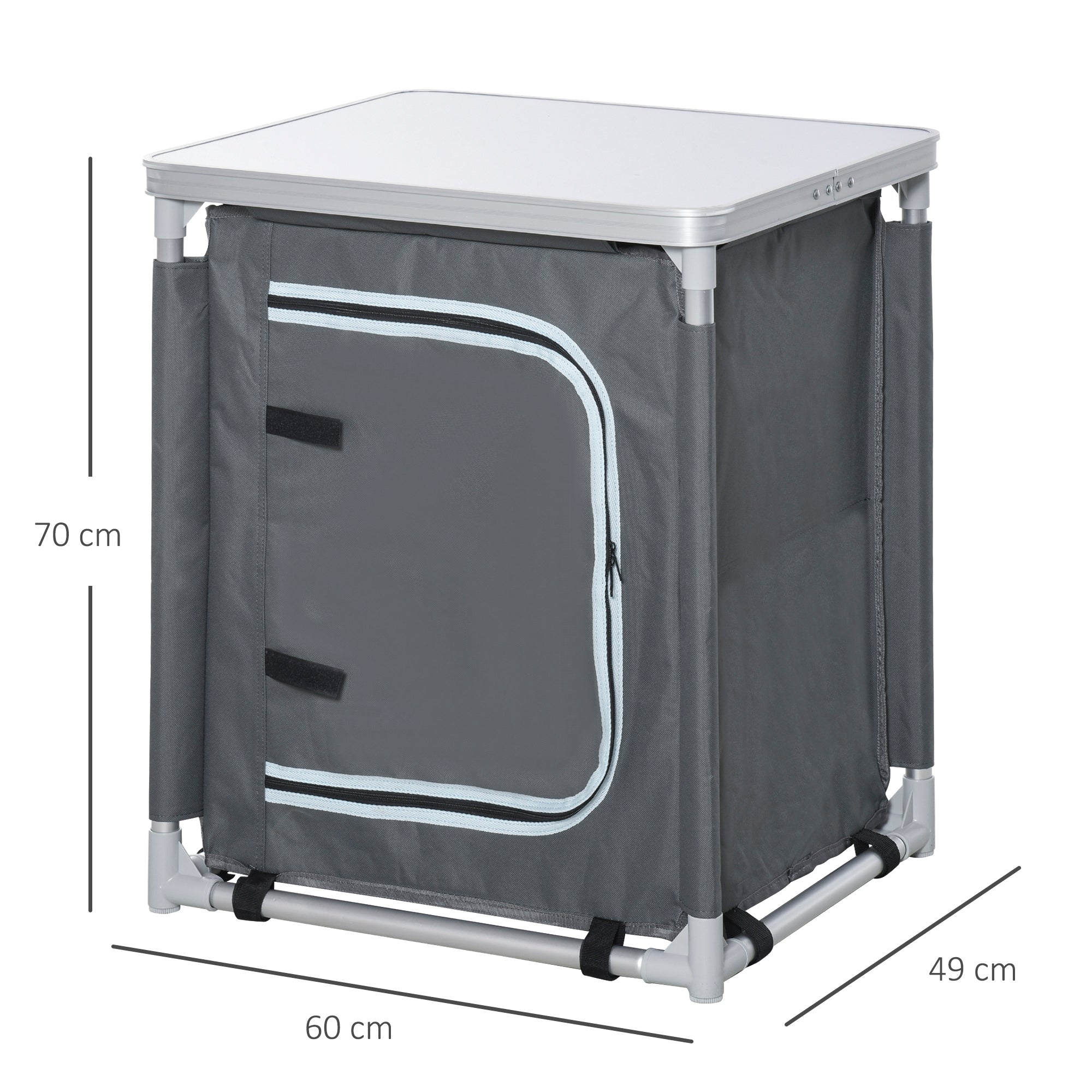 Outsunny 2-Shelf Camping Cupboard Camping Kitchen Station Cook Table Aluminum, Storage Organiser for BBQ Party Picnics Backyards with Carrying Bag - North Peak Garden Furniture