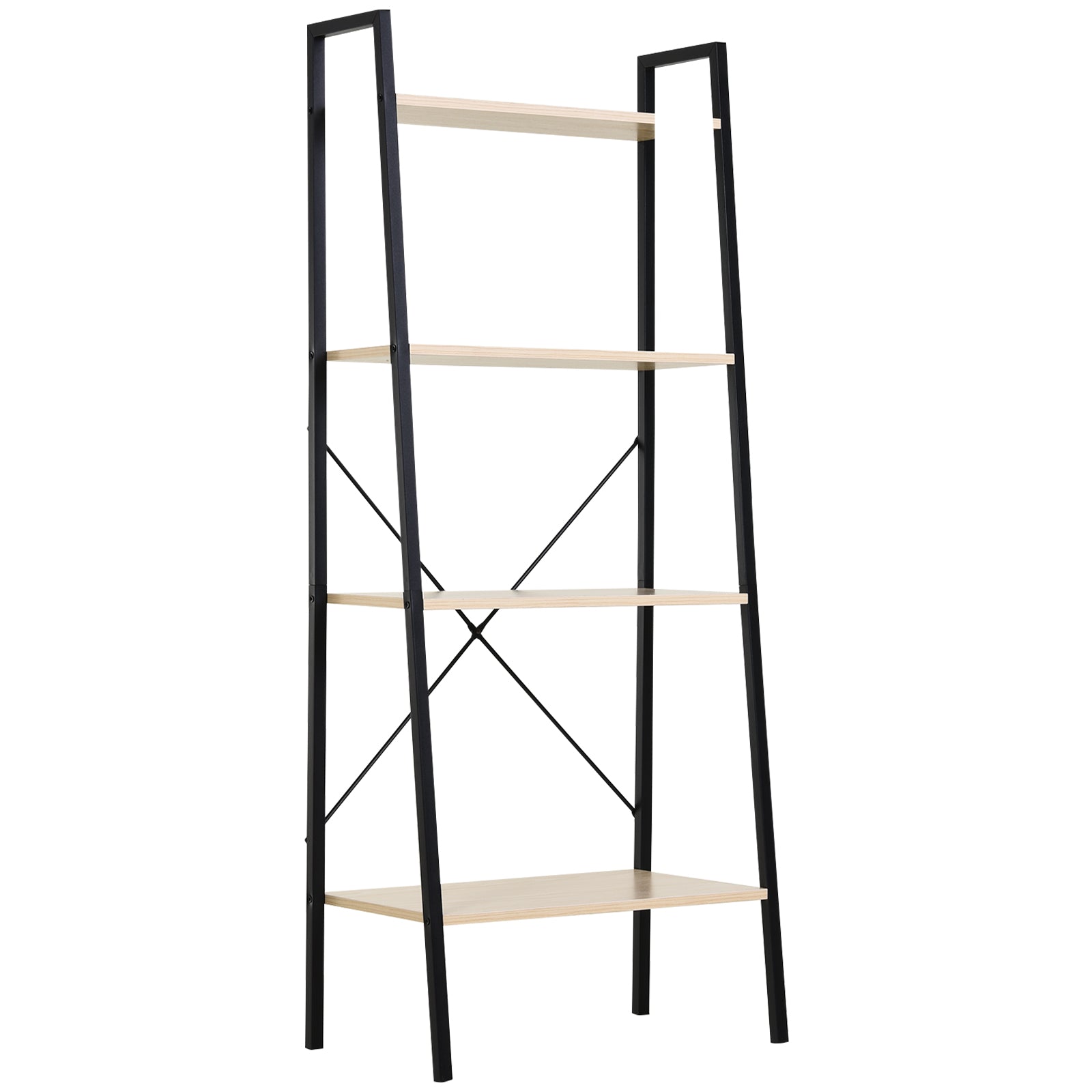 HOMCOM 4-Tier Vintage Ladder Shelf Bookcase Wood Storage Rack Stand Plants Display Black natural - North Peak Garden Furniture