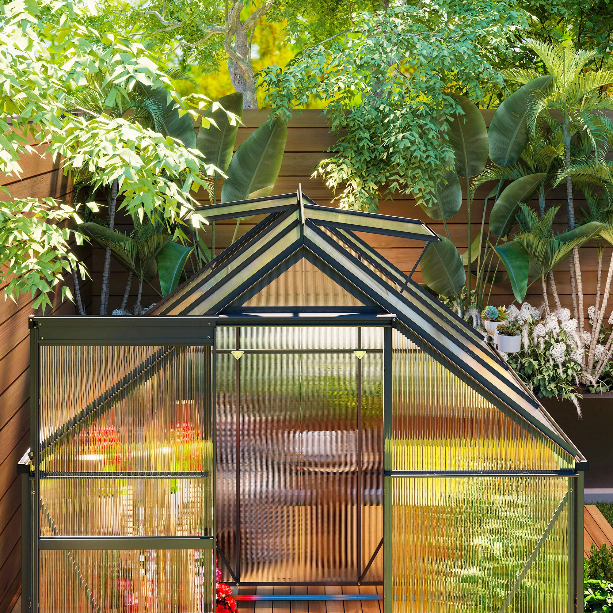 Outsunny 190 x 190cm Walk-In Polycarbonate Greenhouse - Grey - North Peak Garden Furniture