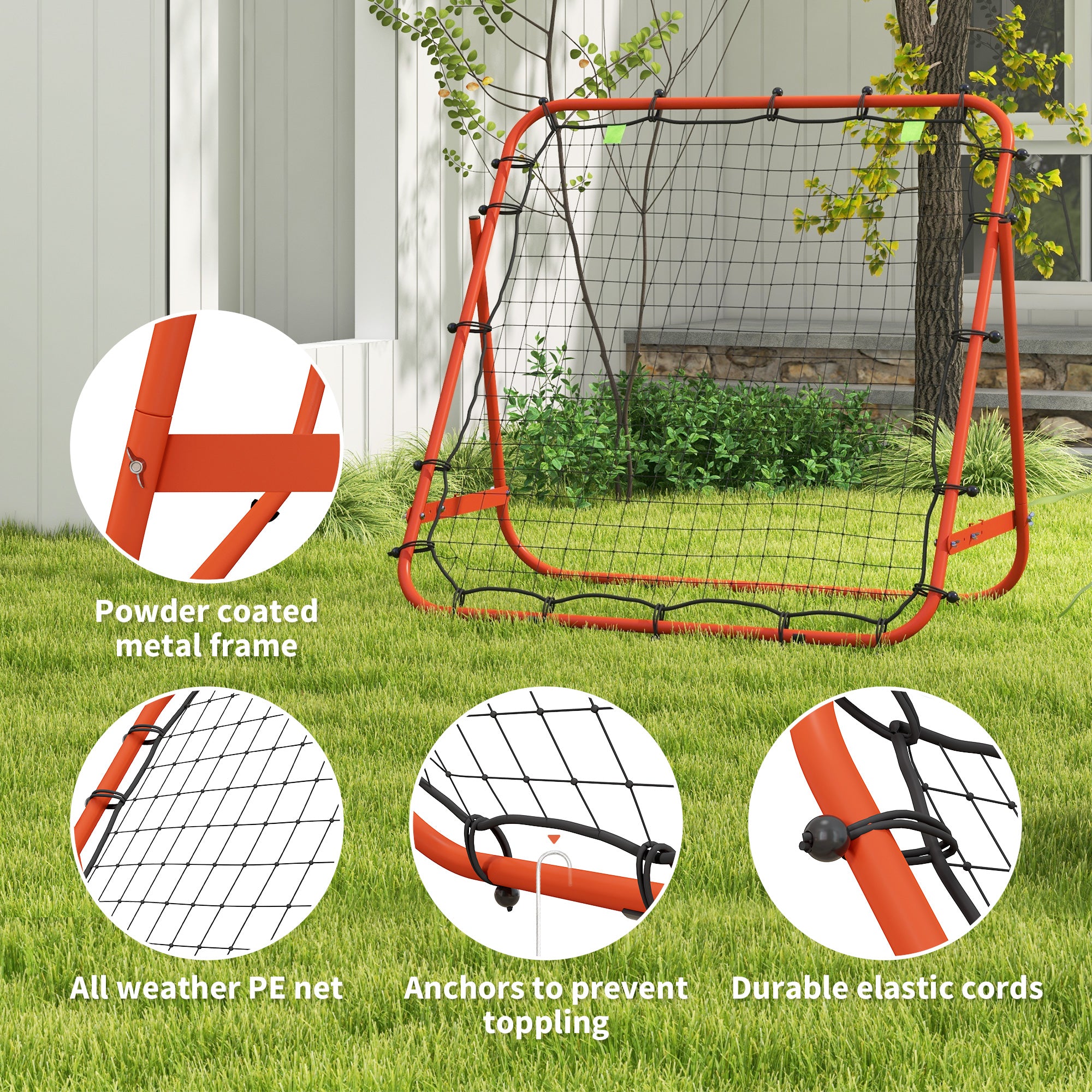 HOMCOM Adjustable Rebounder Net Kickback Target Goal for Teens Adults Training, Red - North Peak Garden Furniture