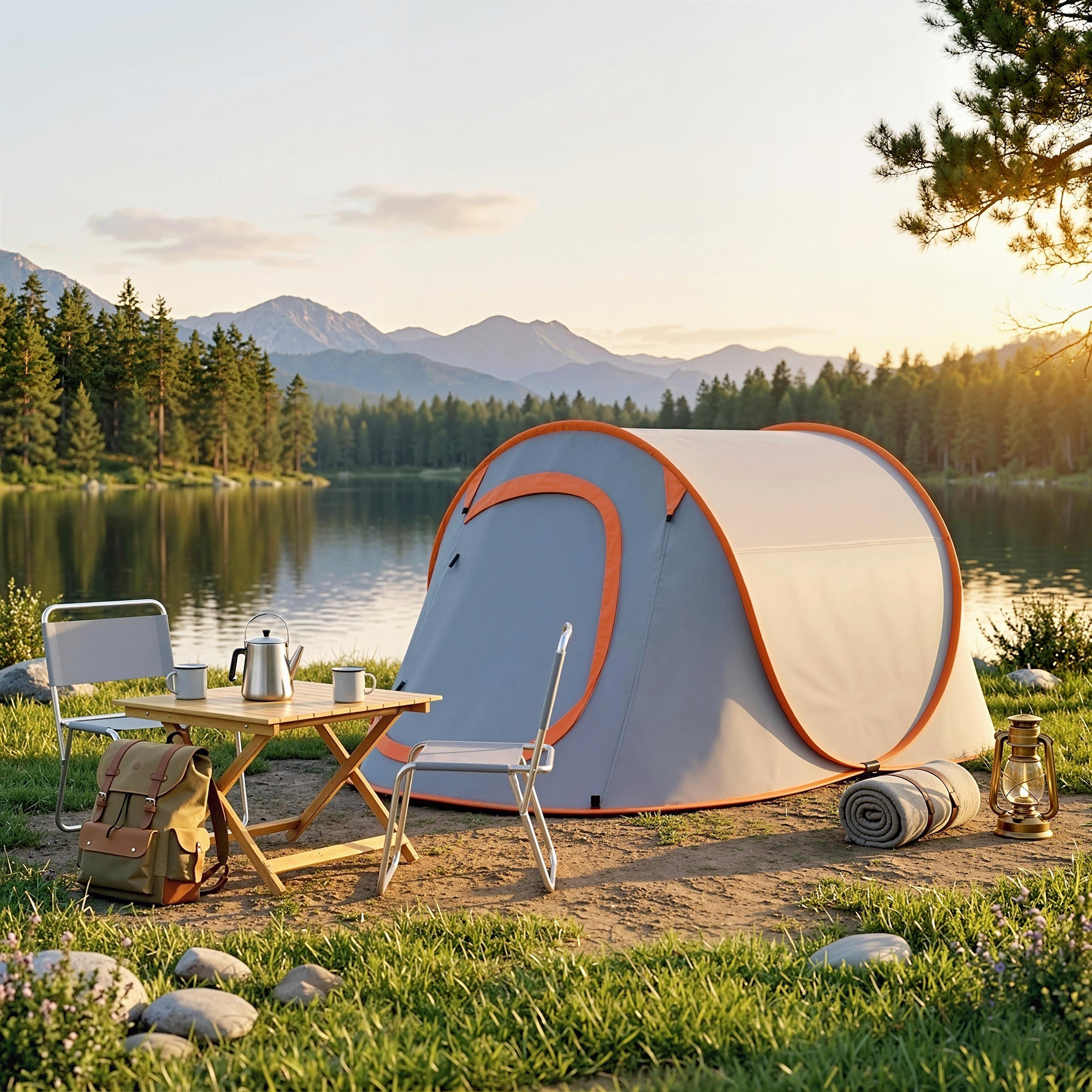 Outsunny Two-Man Pop-Up Dome Tent, with Accessories - Grey