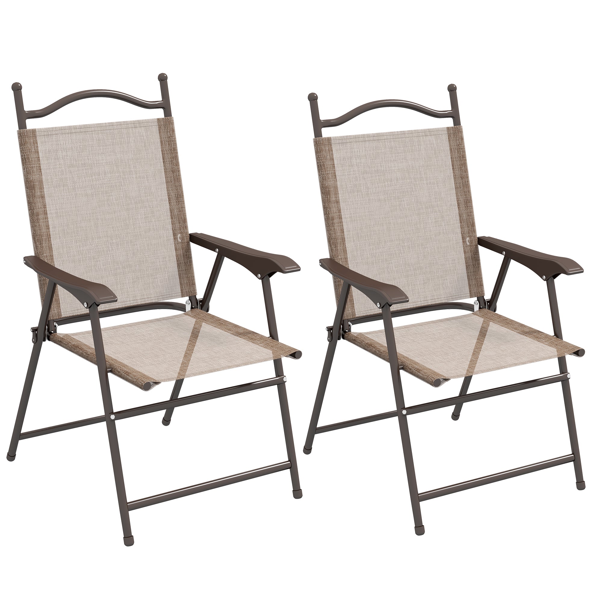Outsunny Set of Two Folding Garden Chairs, with Fabric Mesh Seats - Mixed Brown - North Peak Garden Furniture
