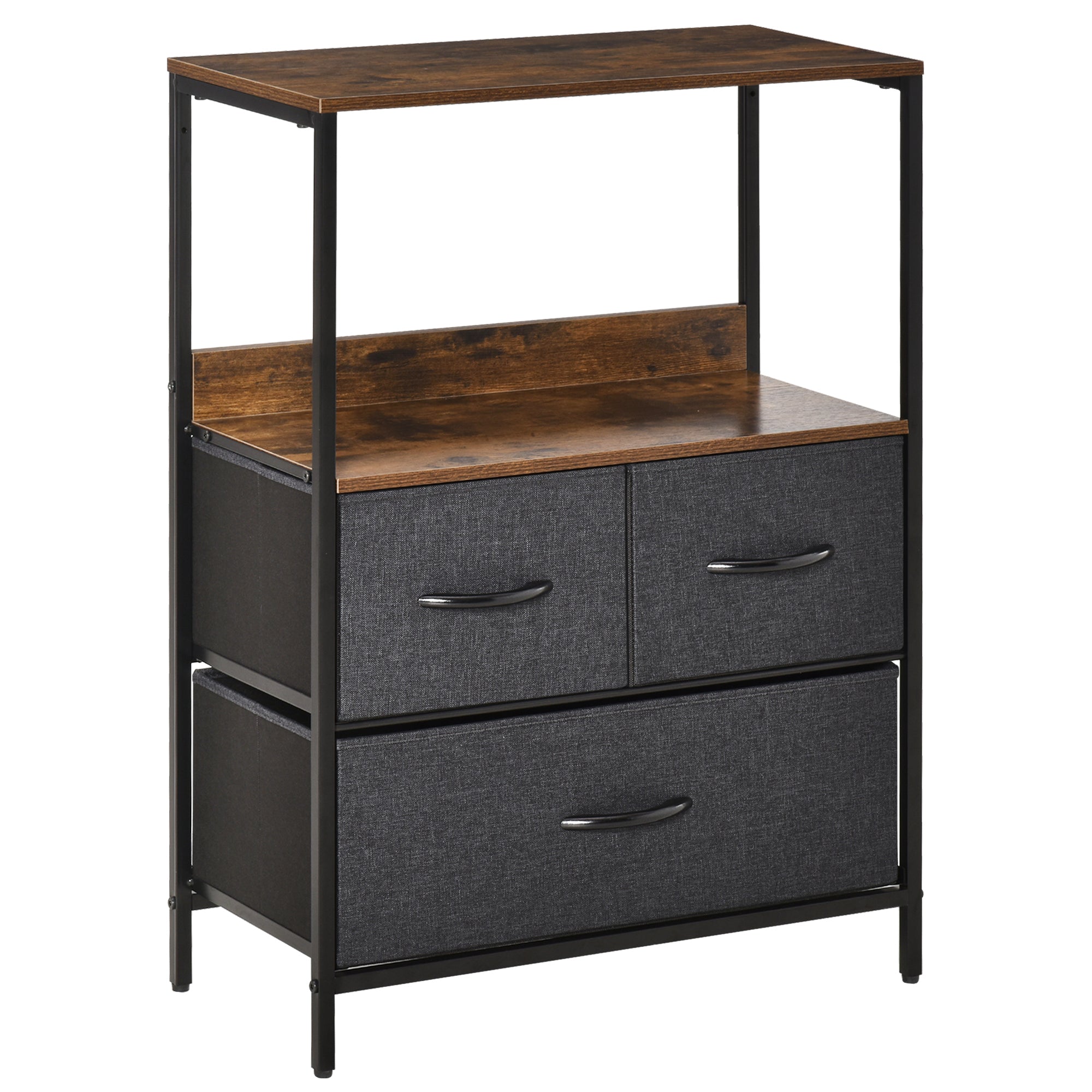 HOMCOM 3 Drawer Storage Chest Unit Home Cabinet w/ Shelves Home Living Room Bedroom Entryway Living Furniture, Black - North Peak Garden Furniture