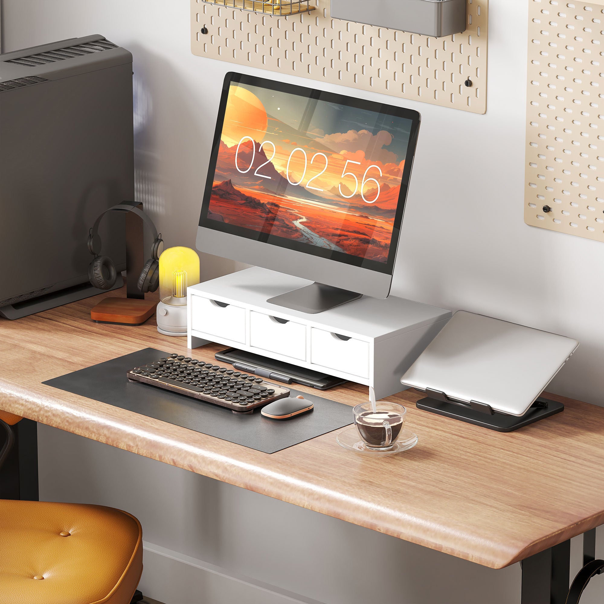 HOMCOM Monitor Stand Riser with 3 Drawers, Monitor Riser for Laptop, Computer, PC, Small Printer, 51 x 24 x 13cm, White - North Peak Garden Furniture