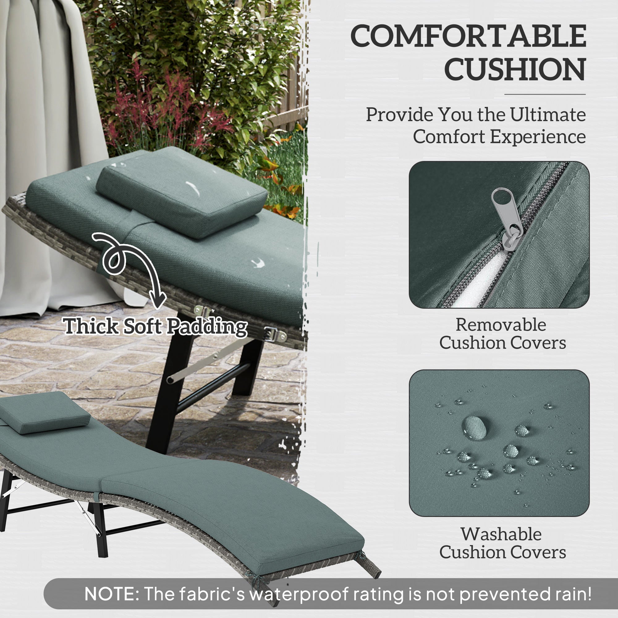 Outsunny Rattan Folding Sun Lounger Outdoor Chair with Cushion and Pillow Mixed Grey - North Peak Garden Furniture