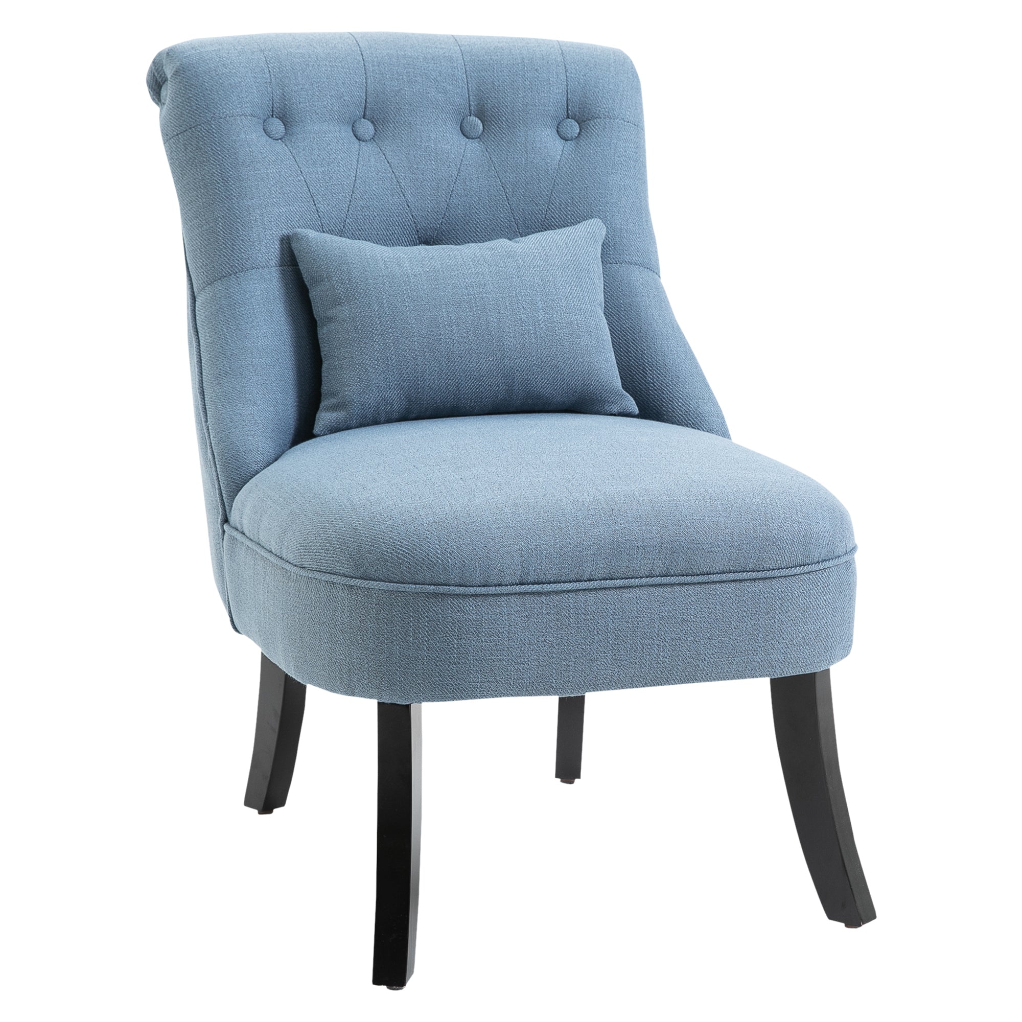 HOMCOM Fabric Single Sofa Dining Chair Tub Chair Upholstered W/ Pillow Solid Wood Leg Home Living Room Furniture Blue - North Peak Garden Furniture