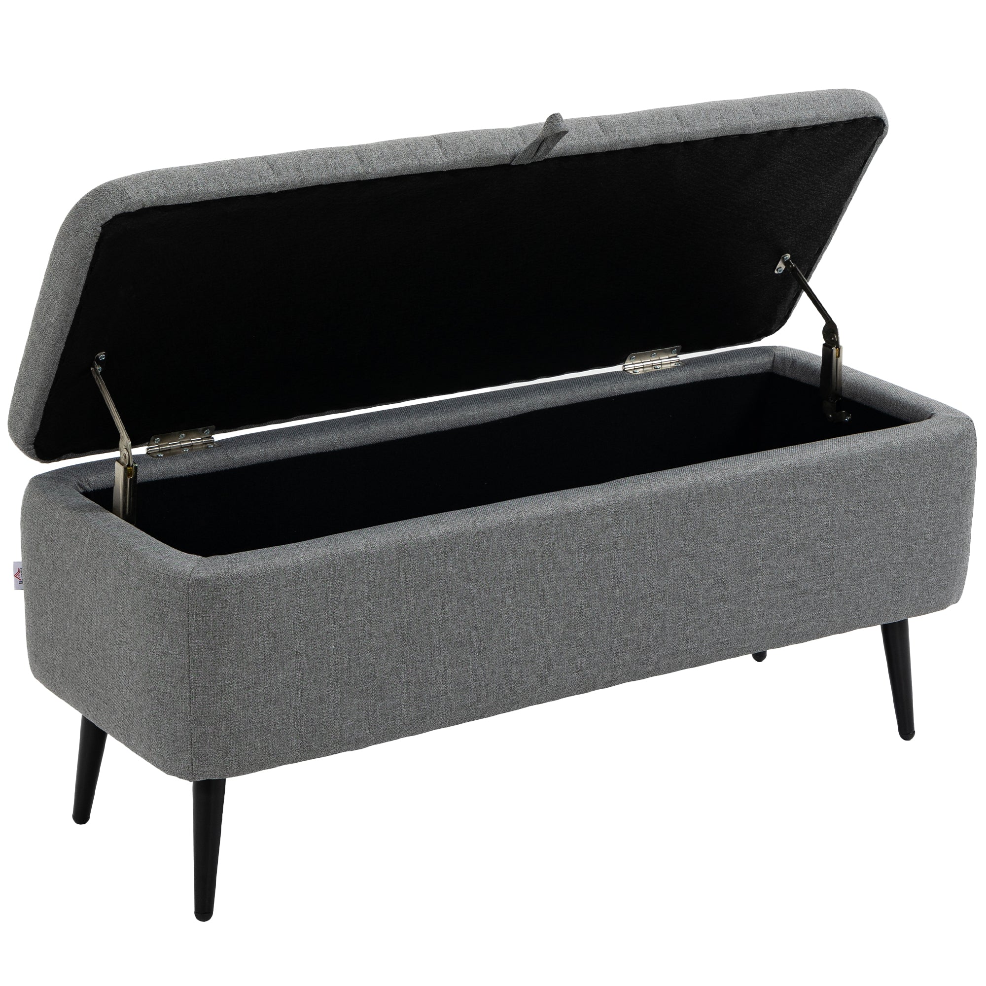 HOMCOM Storage Ottoman with Flip Top, Rectangular Upholstered Bench, Linen Fabric Footstool with Steel Legs for Living Room, Bedroom, Grey