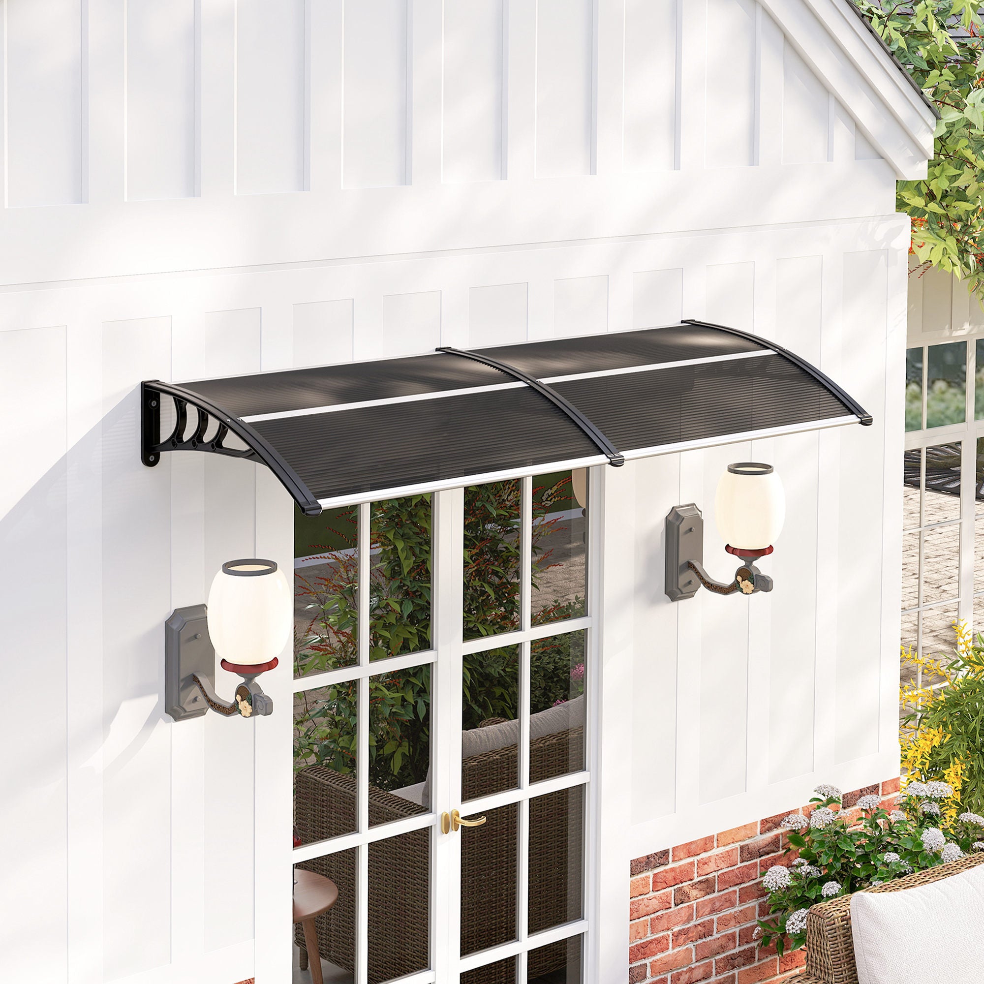 Outsunny Door Canopy Awning Outdoor Window Rain Shelter Cover for Front/Back Door Porch Black 196 x 75cm