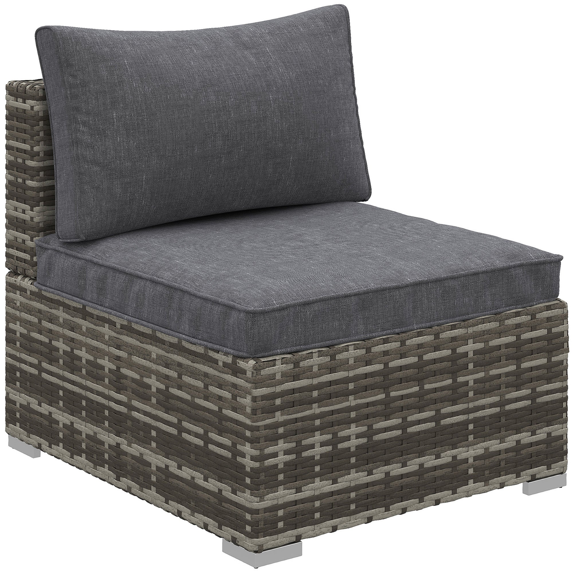 Outsunny Outdoor PE Rattan Furniture with Cushions, Garden Armless Chair with Adjustable Footpads and Back Support Cushion, for Garden, Yard, Terrace, Deep Grey - North Peak Garden Furniture