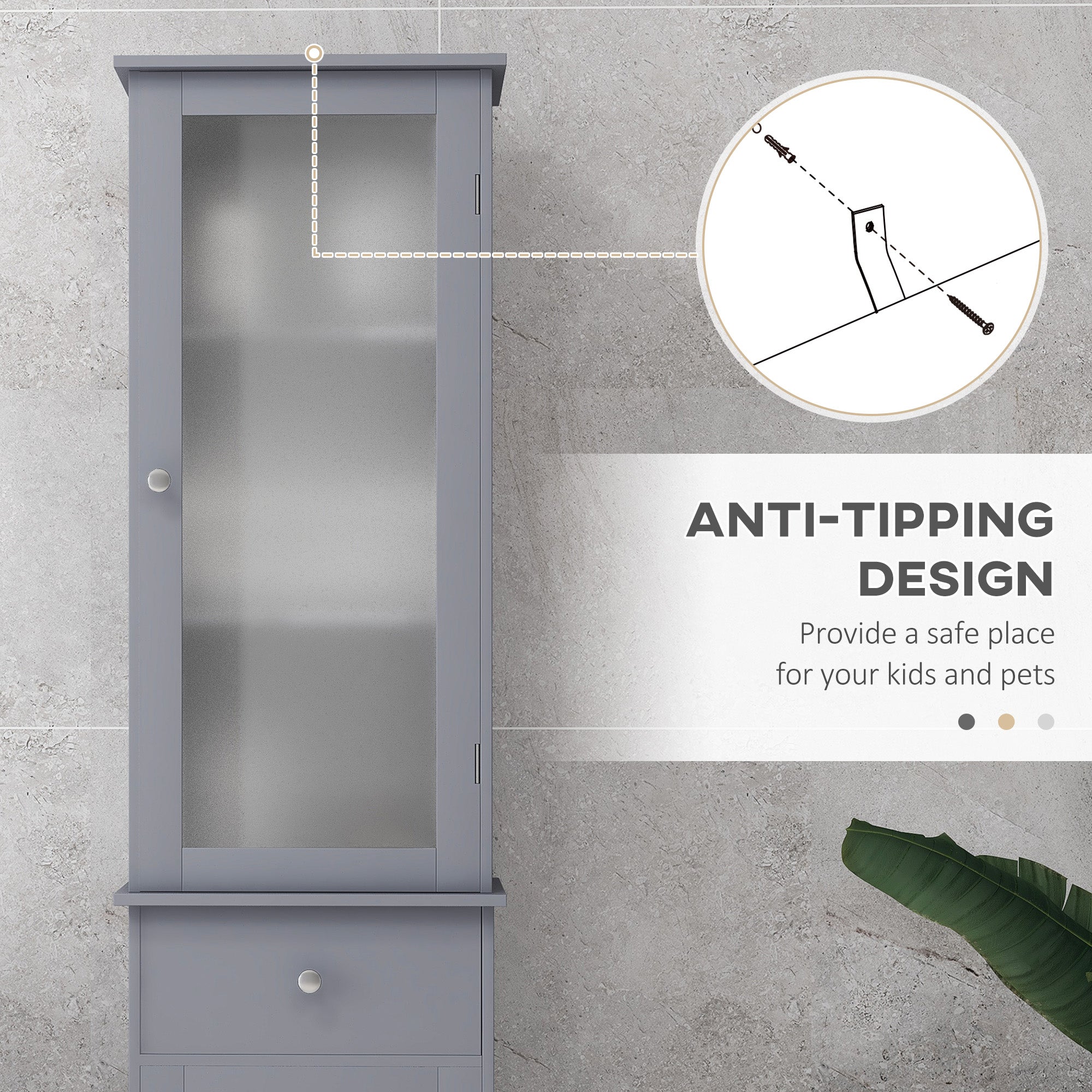 kleankin Bathroom Storage Cabinet with 3-tier Shelf Drawer Door, Floor Cabinet Free Standing Tall Slim Side Organizer Shelves, Grey - North Peak Garden Furniture
