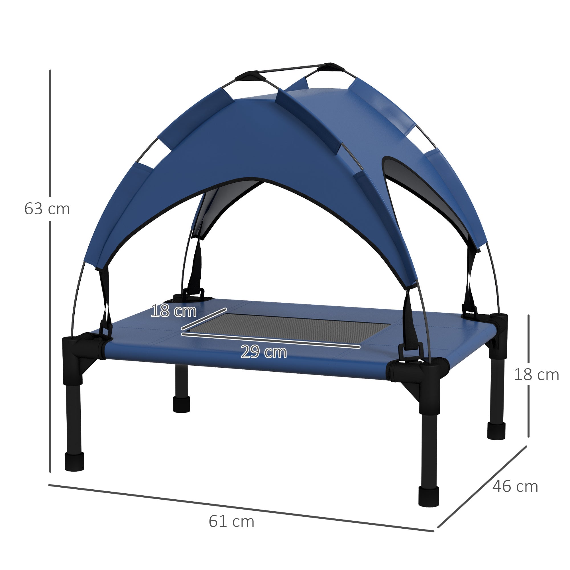 PawHut Cooling Raised Pet Bed w/ Washable Breathable Mesh, for Mini Small Dogs, 61 x 46 x 63cm - Dark Blue - North Peak Garden Furniture