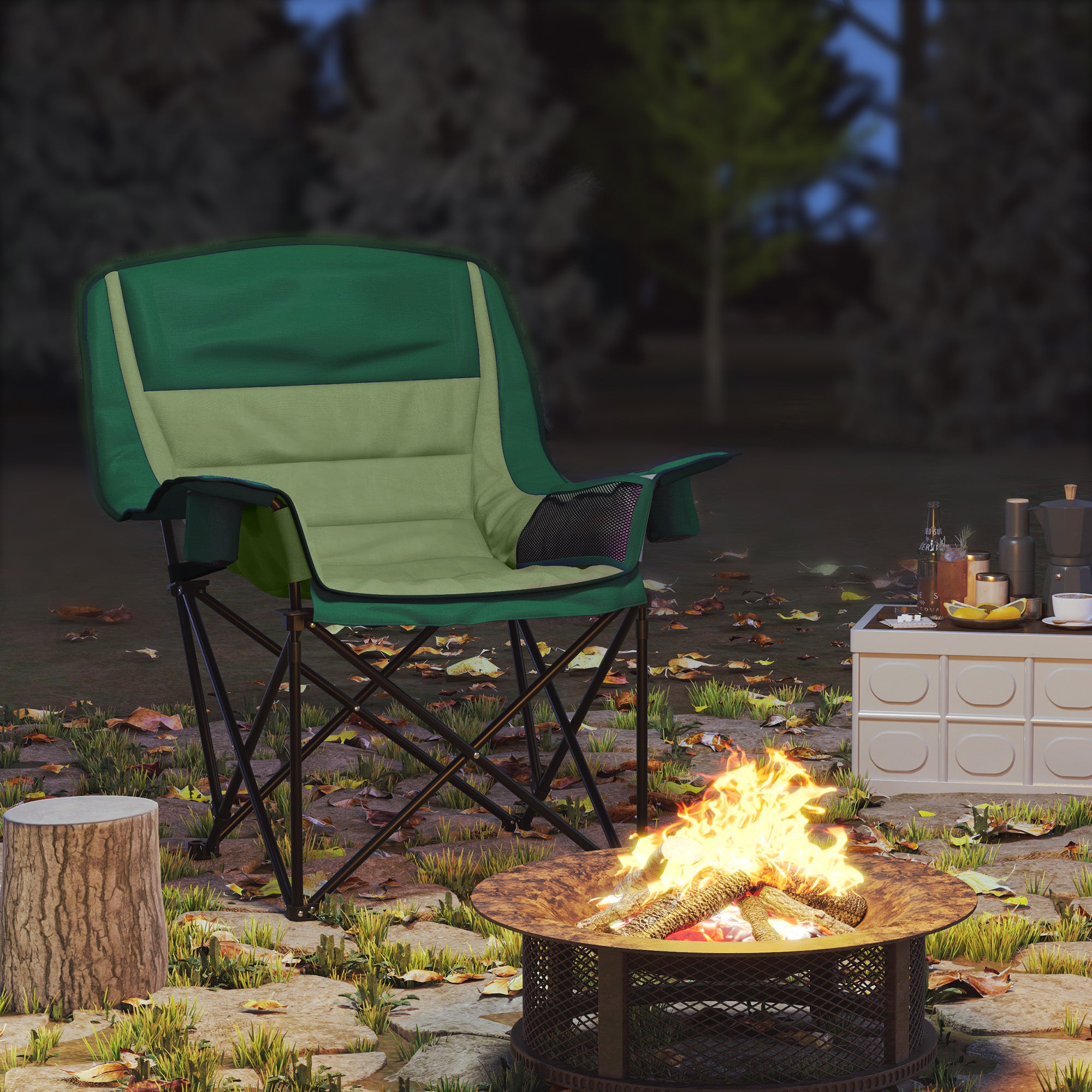 Outsunny Portable Padded Camping Chair, with Bag - Olive Green - North Peak Garden Furniture