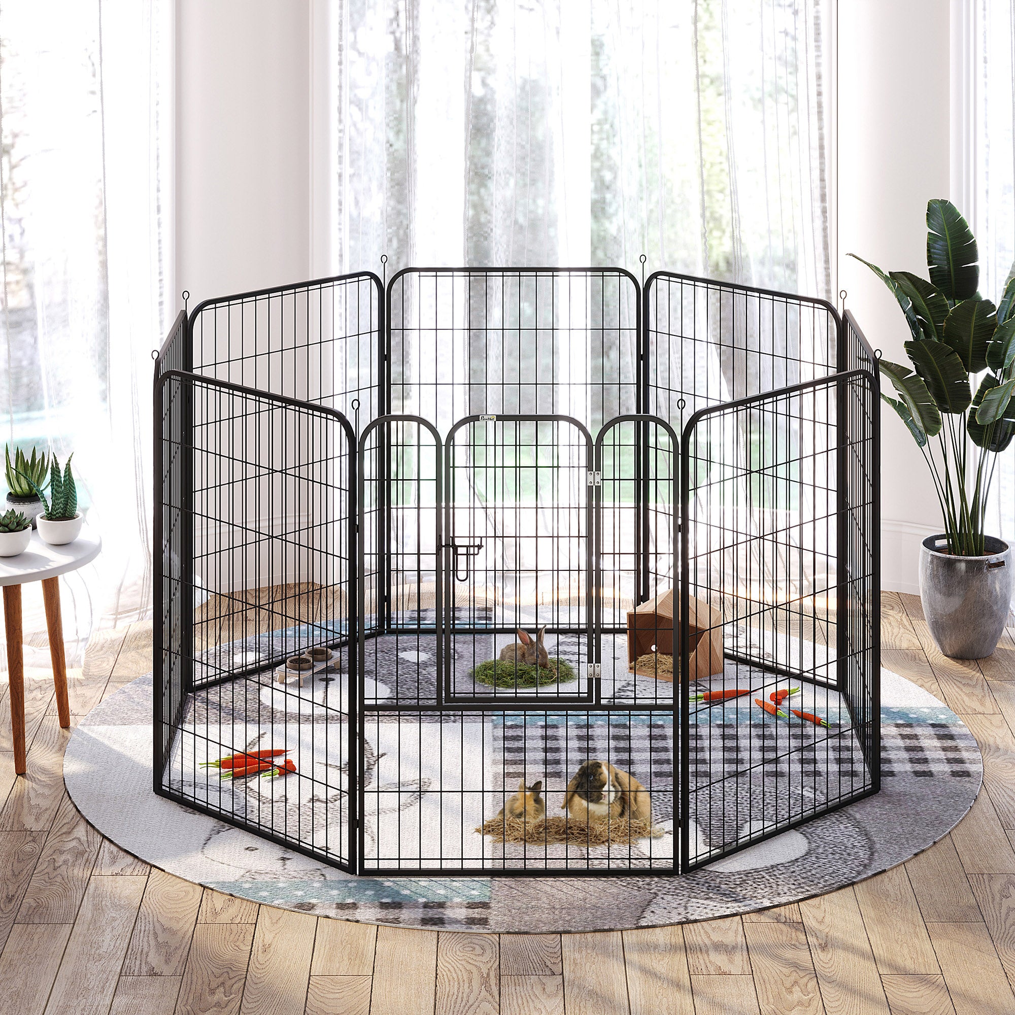 PawHut 8 Panels Heavy Duty Puppy Playpen, for Large, Medium Dogs, Indoor and Outdoor Use - Black - North Peak Garden Furniture